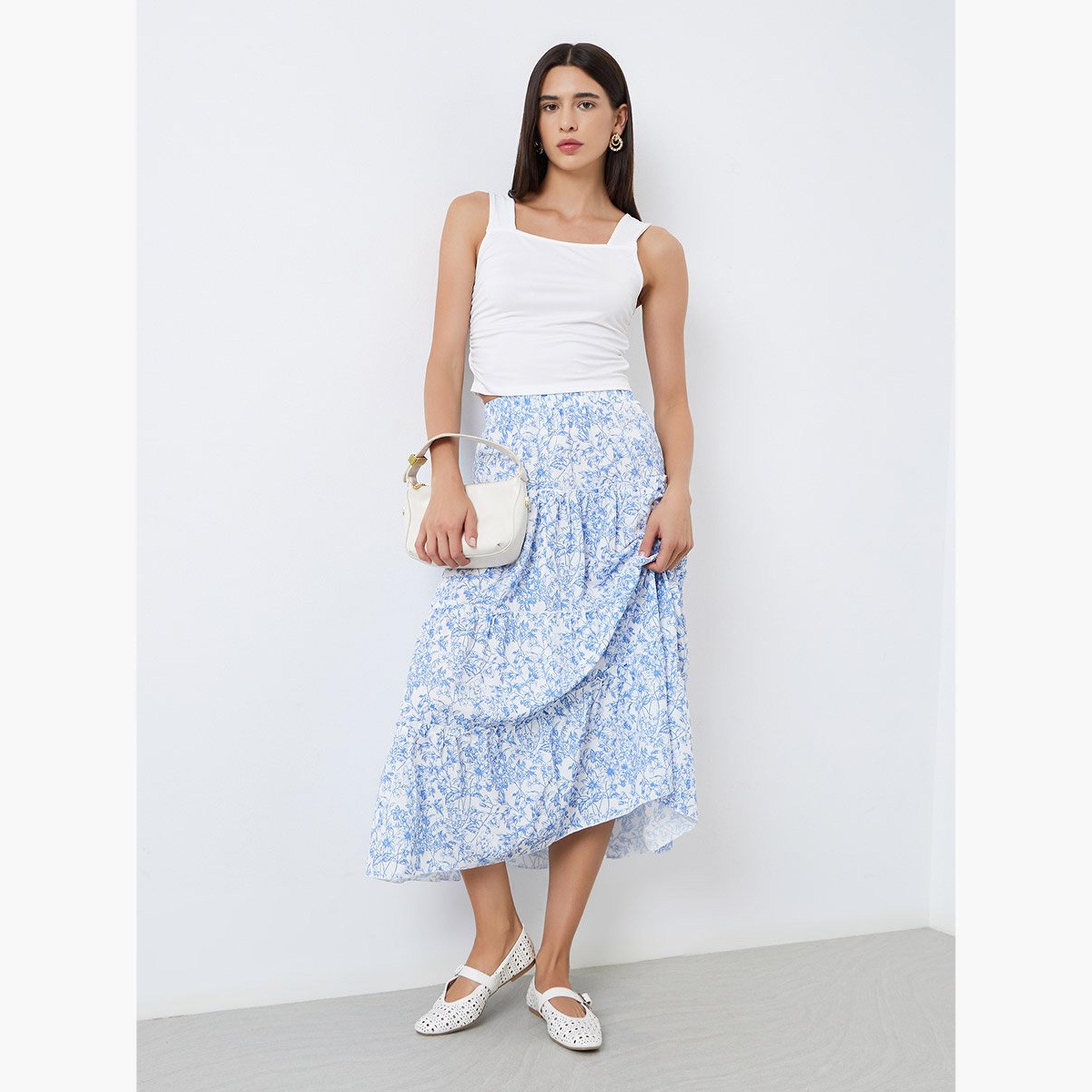 Take Two Floral Print Elastic Waist A-Line Midi Skirt-women-clothing-bottoms-skirts-image-2