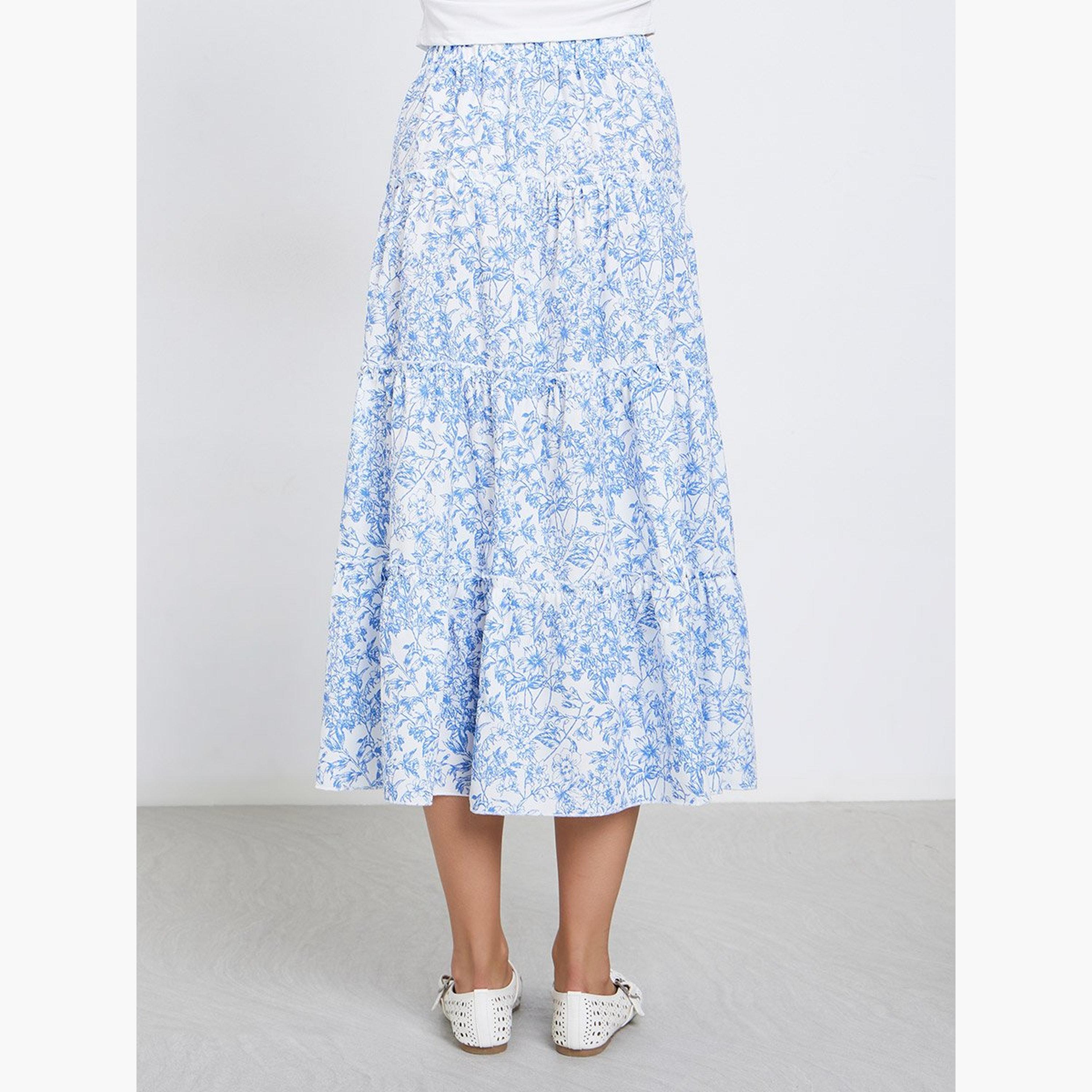Take Two Floral Print Elastic Waist A-Line Midi Skirt-women-clothing-bottoms-skirts-image-4