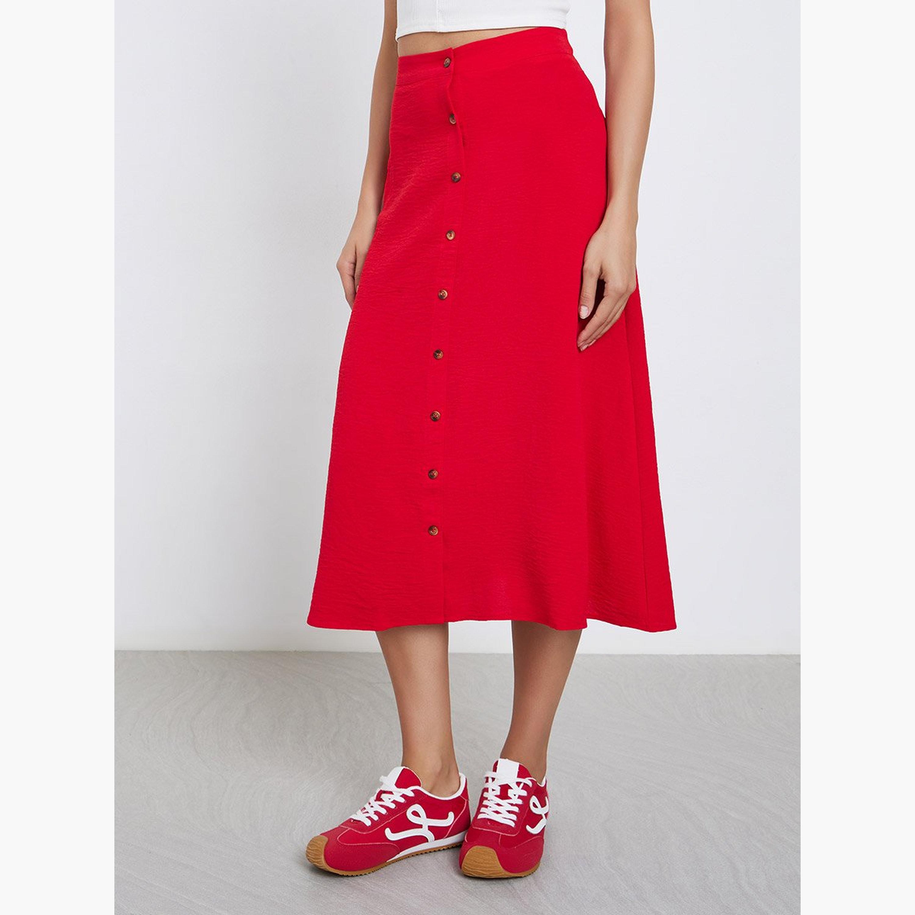 Take Two Solid Button Detail A-Line Midi Skirt-women-clothing-bottoms-skirts-image-1