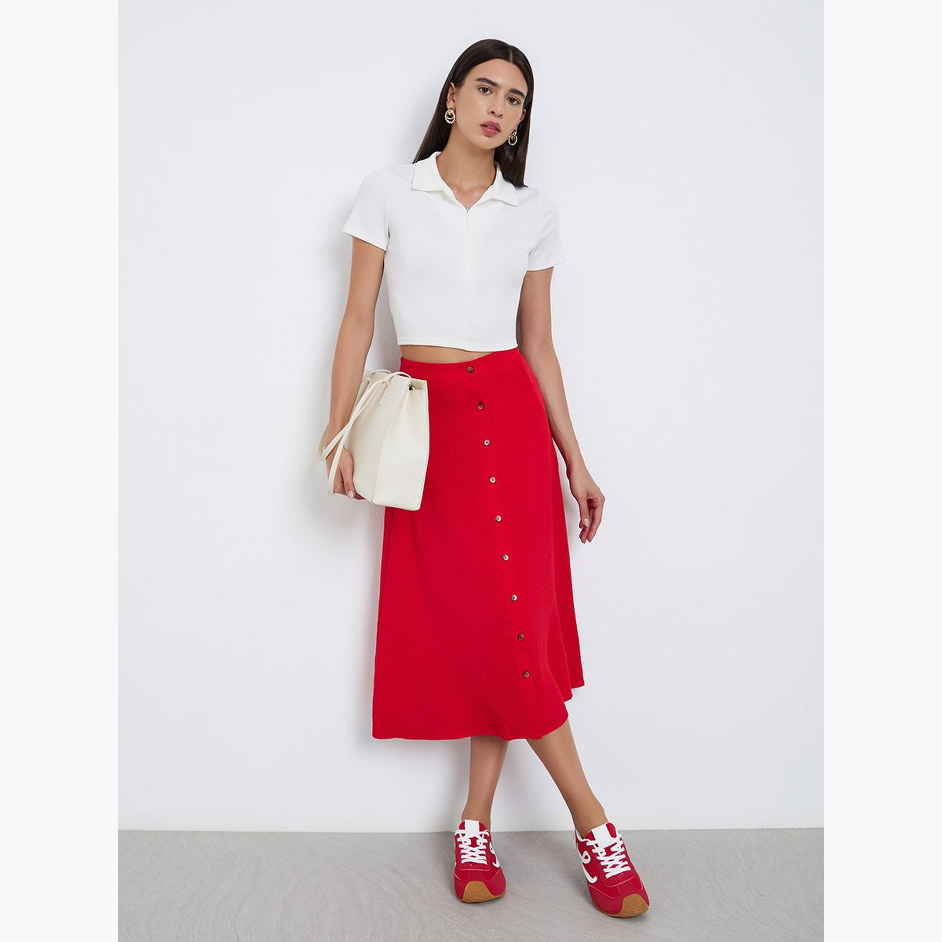 Take Two Solid Button Detail A-Line Midi Skirt-women-clothing-bottoms-skirts-image-2