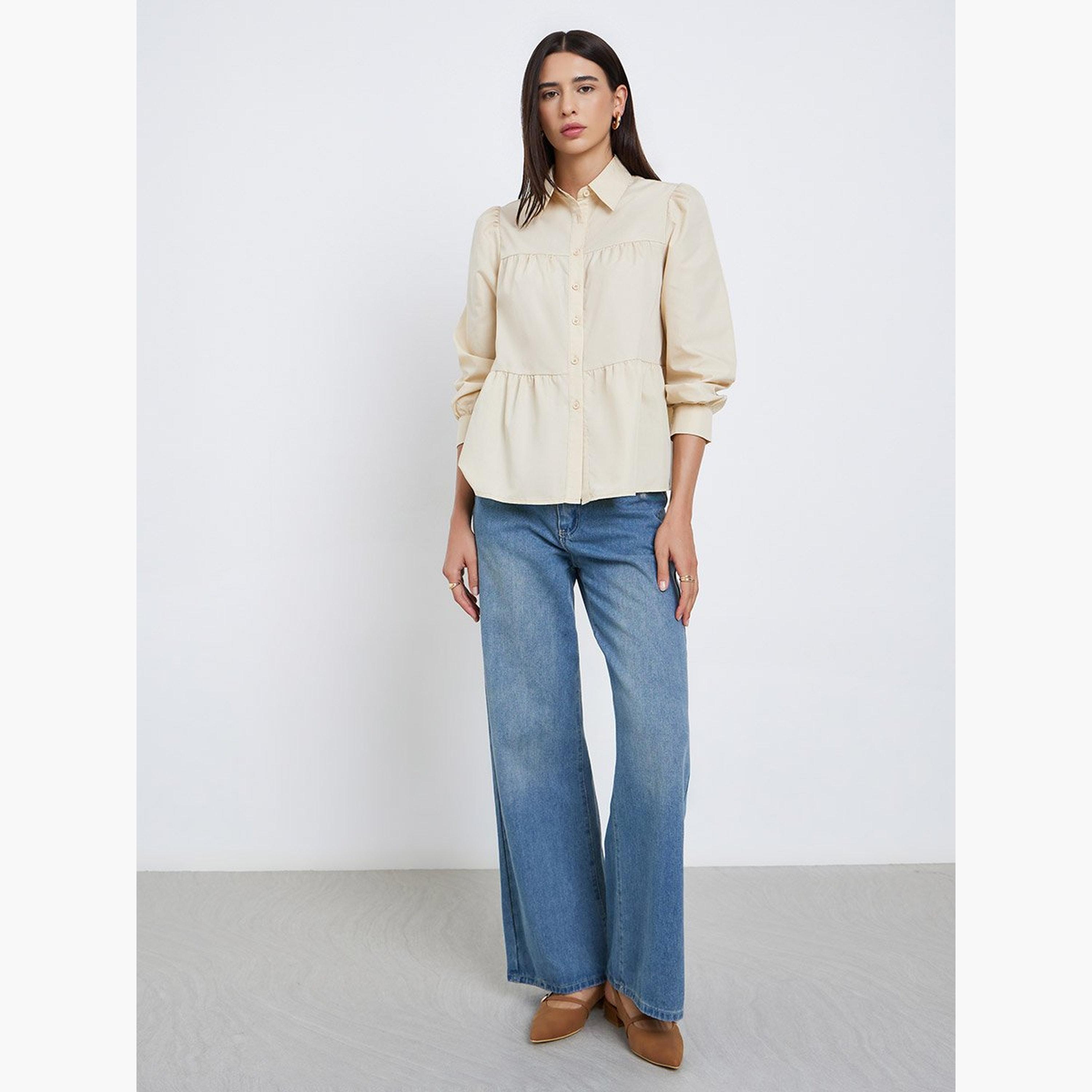 Take Two Beige Button Front Puff Sleeve Shirt-women-clothing-shirtsandblouses-shirts-image-3