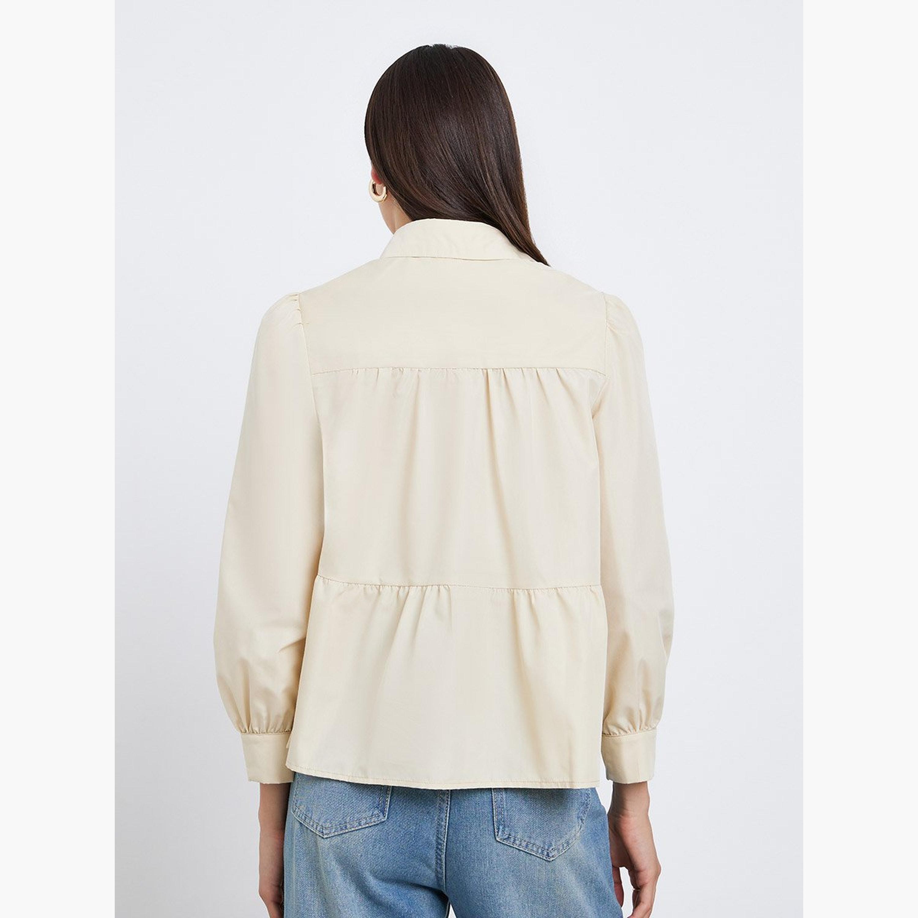 Take Two Beige Button Front Puff Sleeve Shirt-women-clothing-shirtsandblouses-shirts-image-4