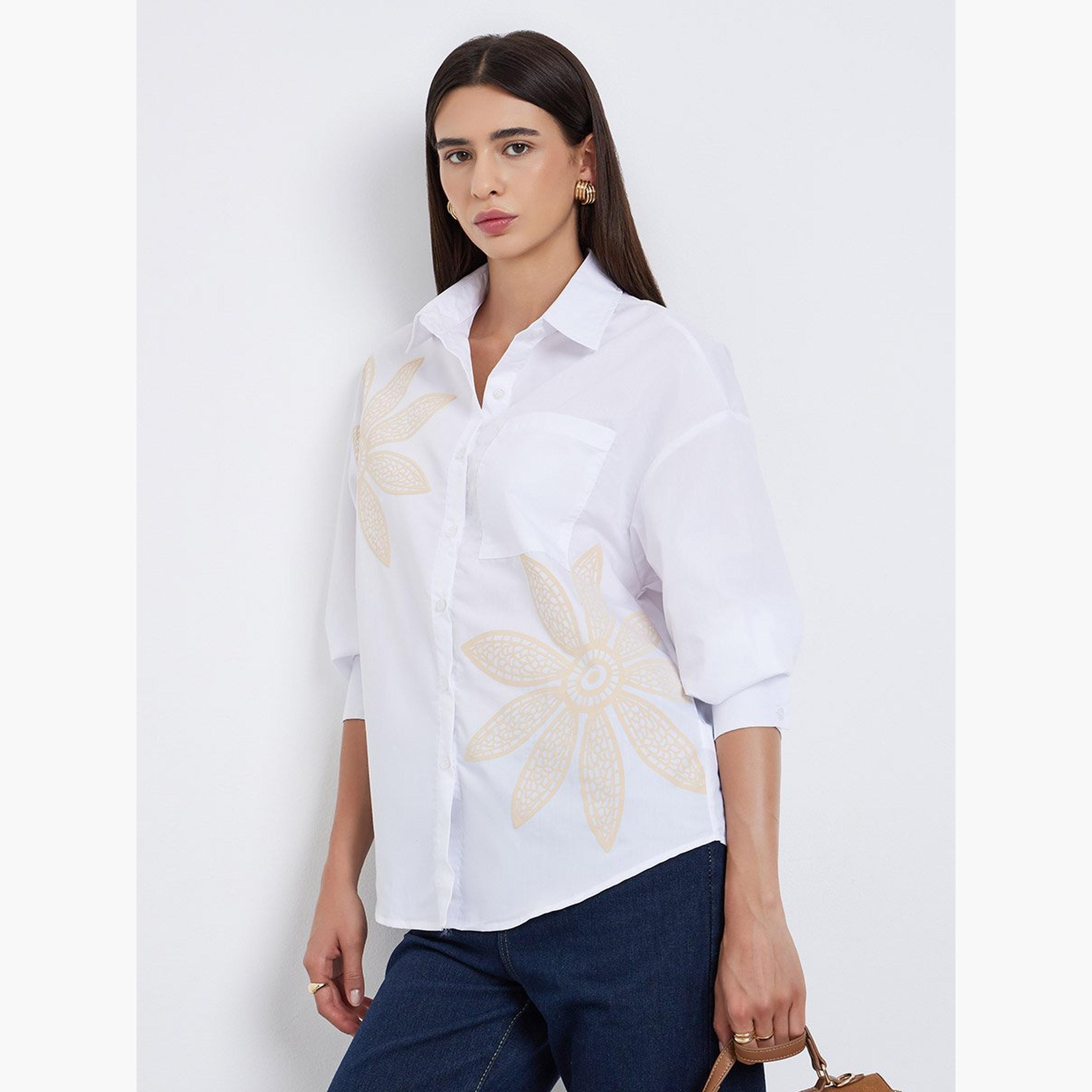تيك تو - قميص للنساء أبيض بطبعة زهور-women-clothing-shirtsandblouses-shirts-image-1