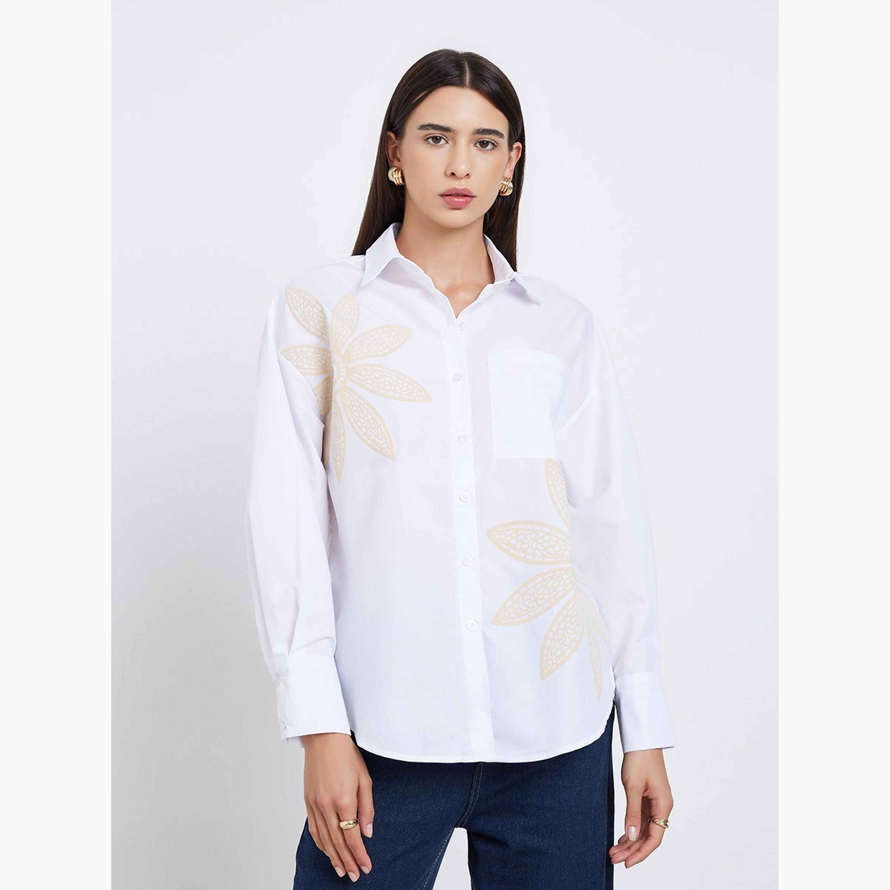 تيك تو - قميص للنساء أبيض بطبعة زهور-women-clothing-shirtsandblouses-shirts-image-3