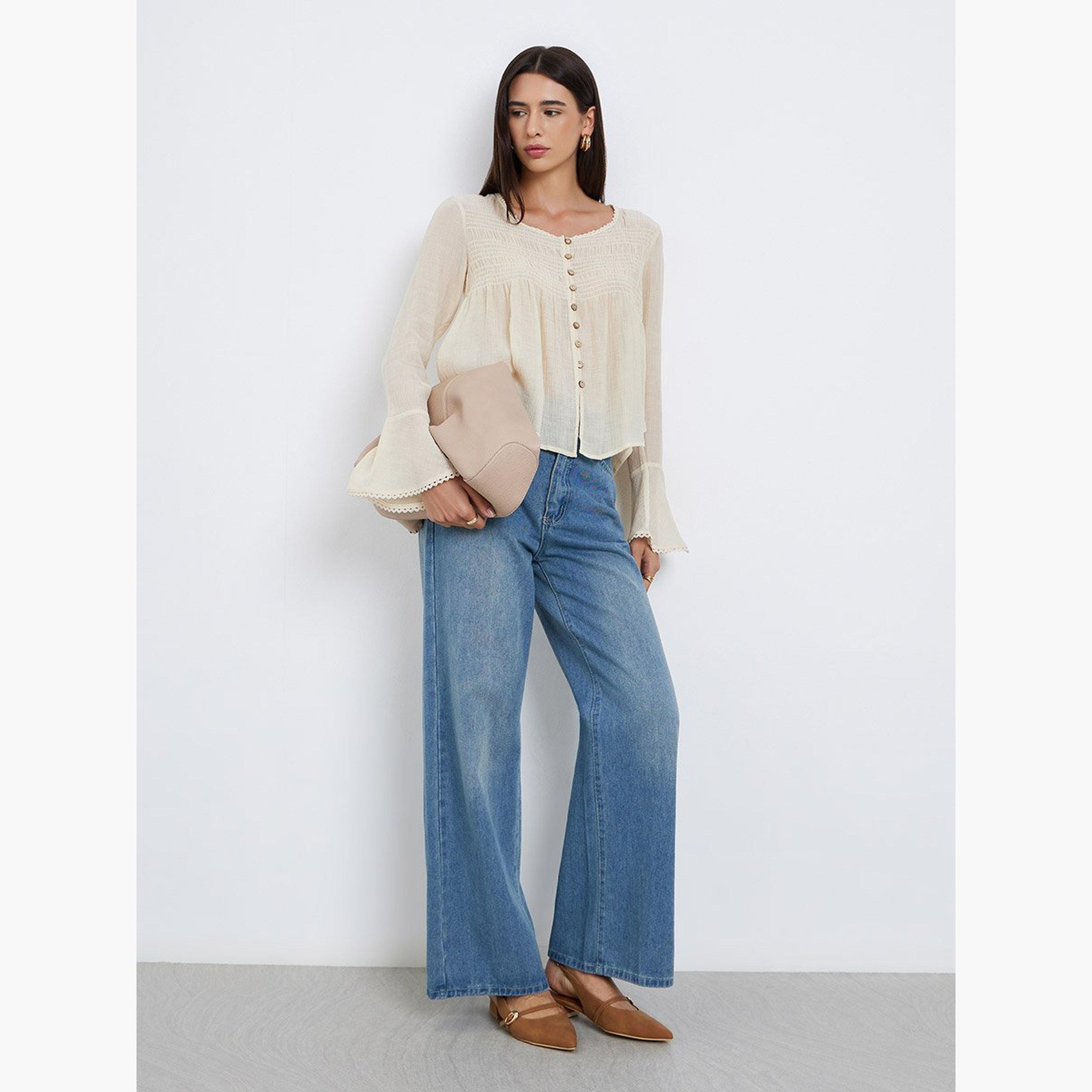 Take Two Beige Bell Sleeve Buttoned Top-women-clothing-shirtsandblouses-blouses-image-2