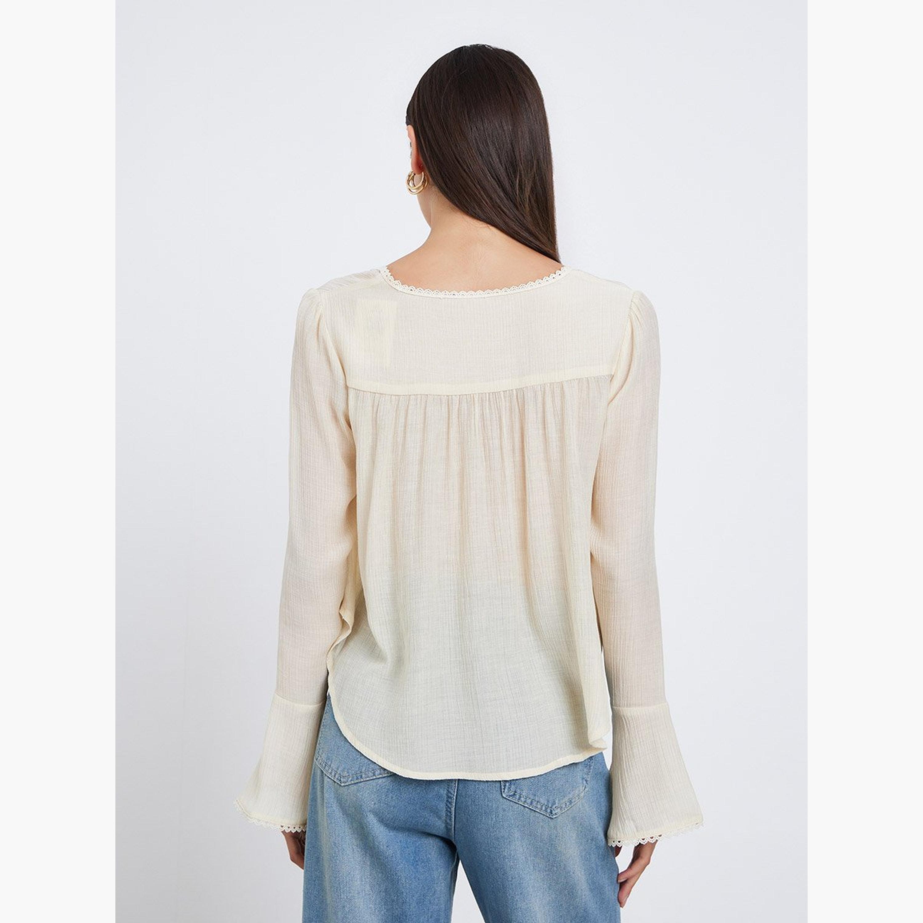 Take Two Beige Bell Sleeve Buttoned Top-women-clothing-shirtsandblouses-blouses-image-4
