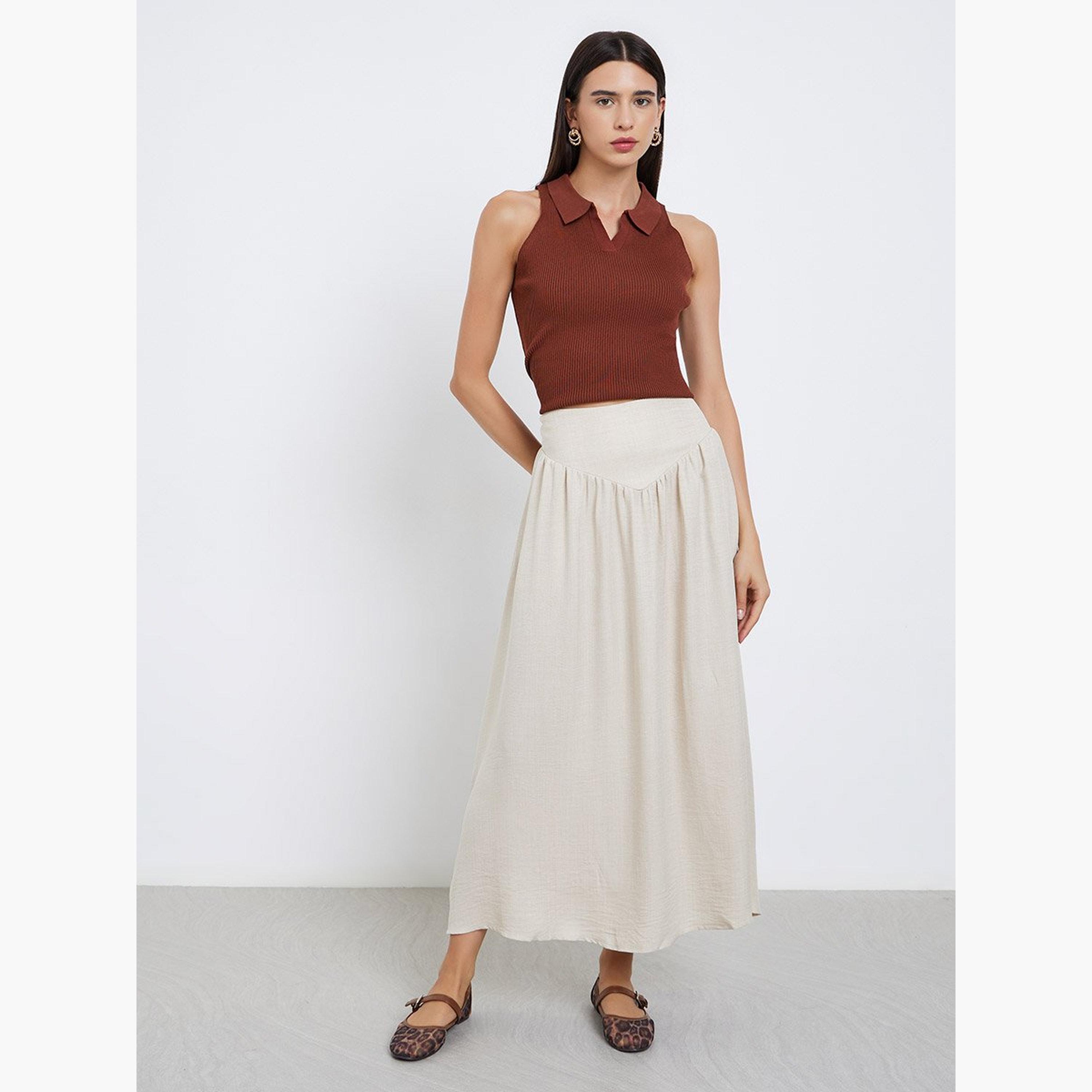 Take Two Beige Solid A-Line Maxi Skirt-women-clothing-skirts-image-2