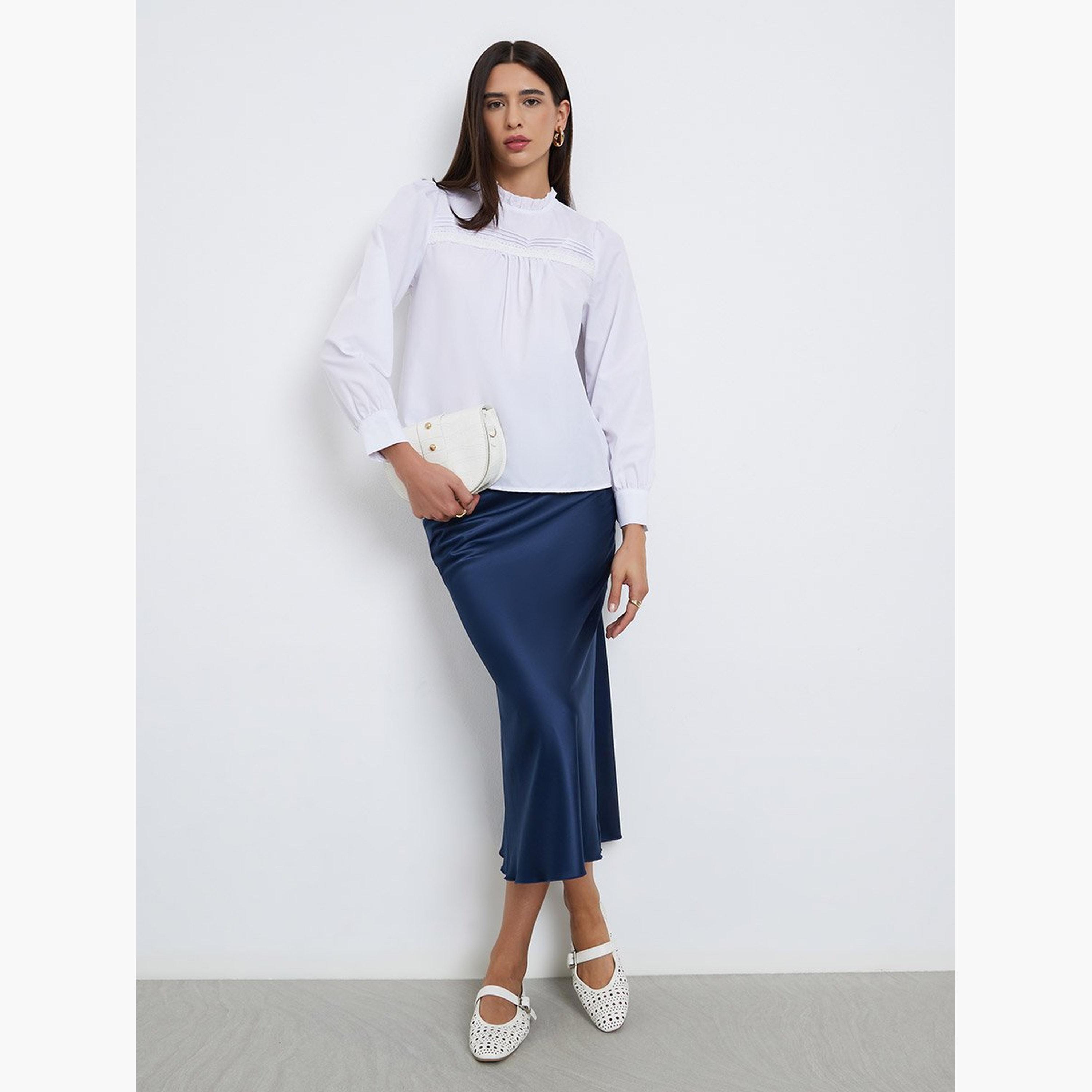 Take Two White Long Sleeve Ruffle Neck Top-women-clothing-shirtsandblouses-blouses-image-1
