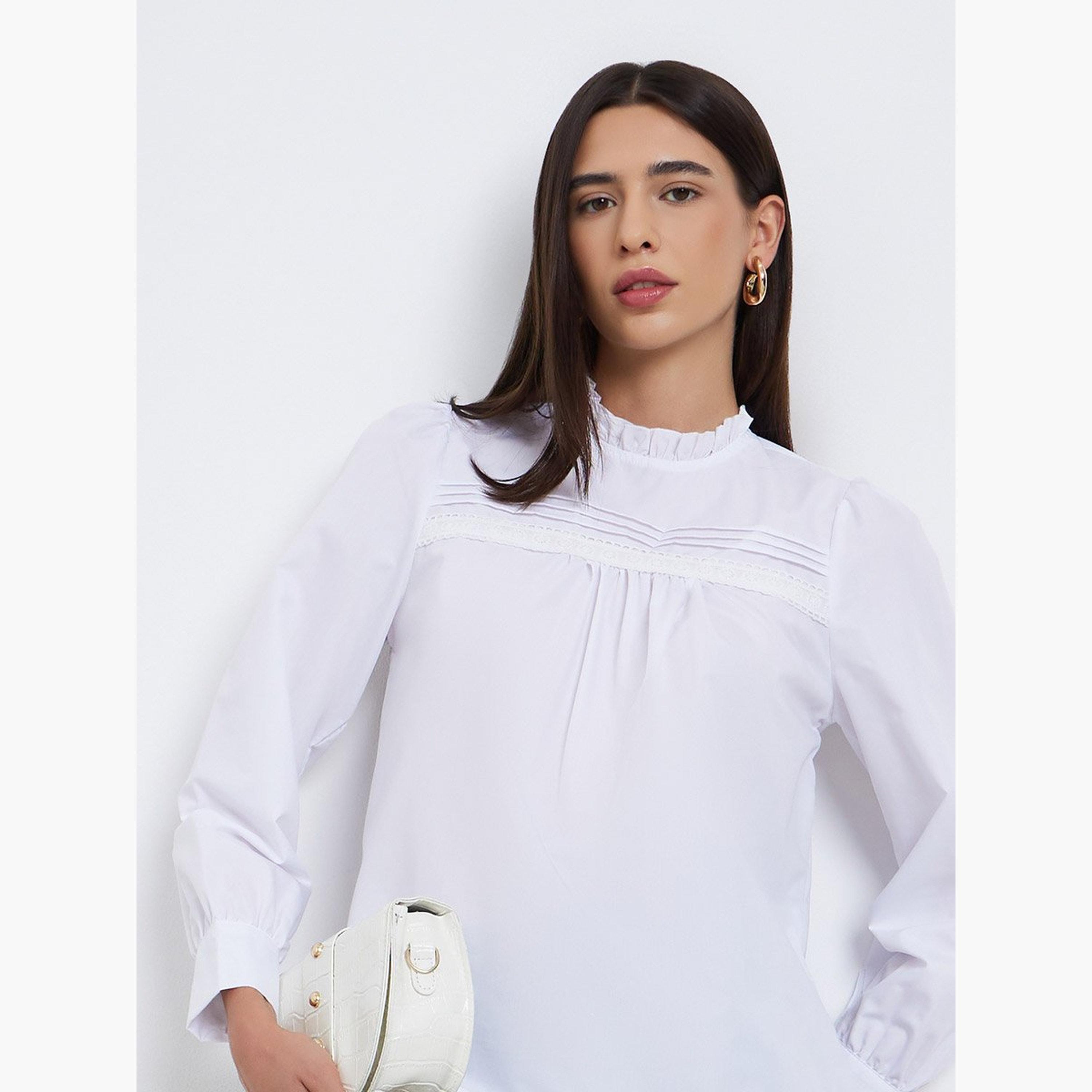 Take Two White Long Sleeve Ruffle Neck Top-women-clothing-shirtsandblouses-blouses-image-2