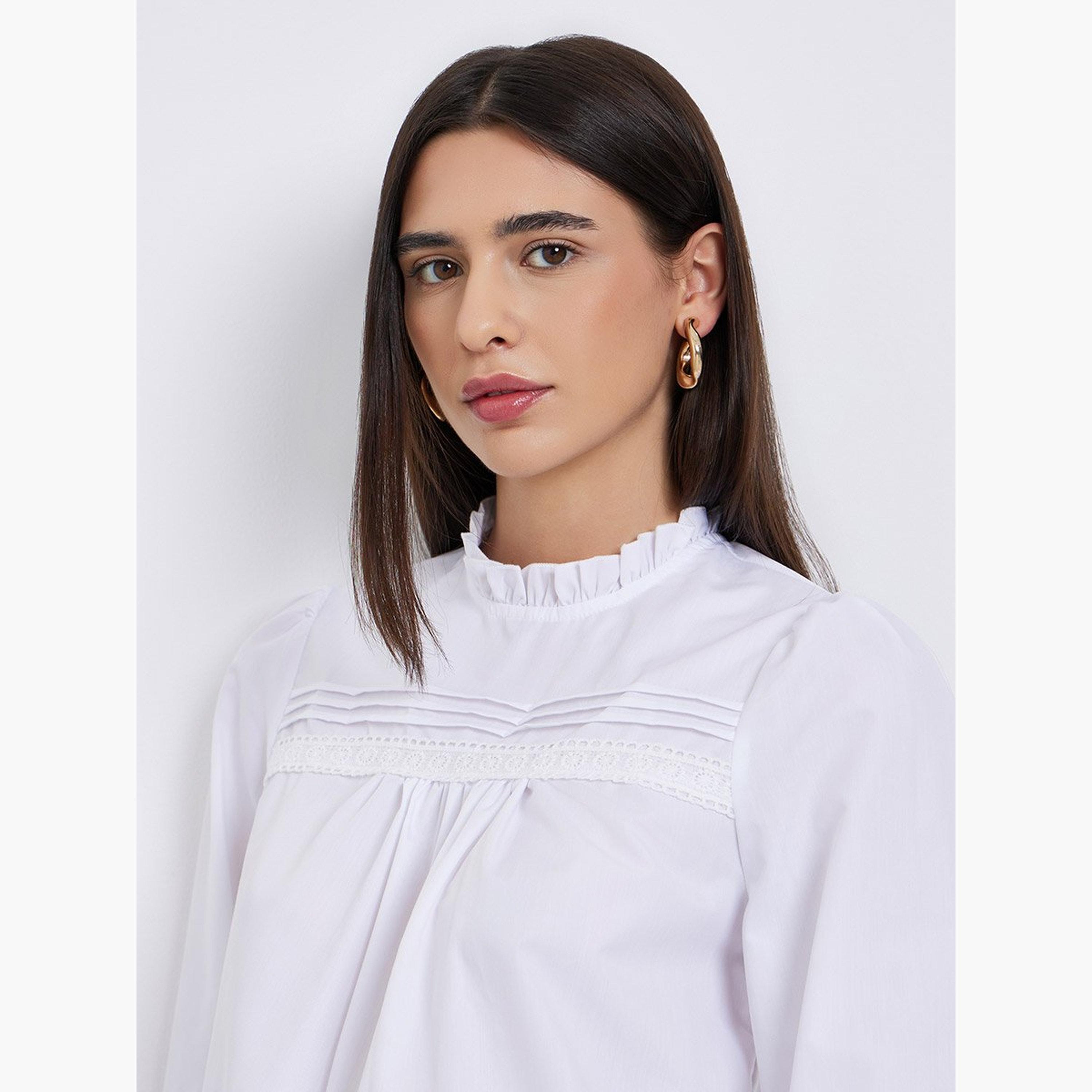تيك تو - بلوزة بيضاء بأكمام طويلة ورقبة مكشكشة-women-clothing-shirtsandblouses-blouses-image-3