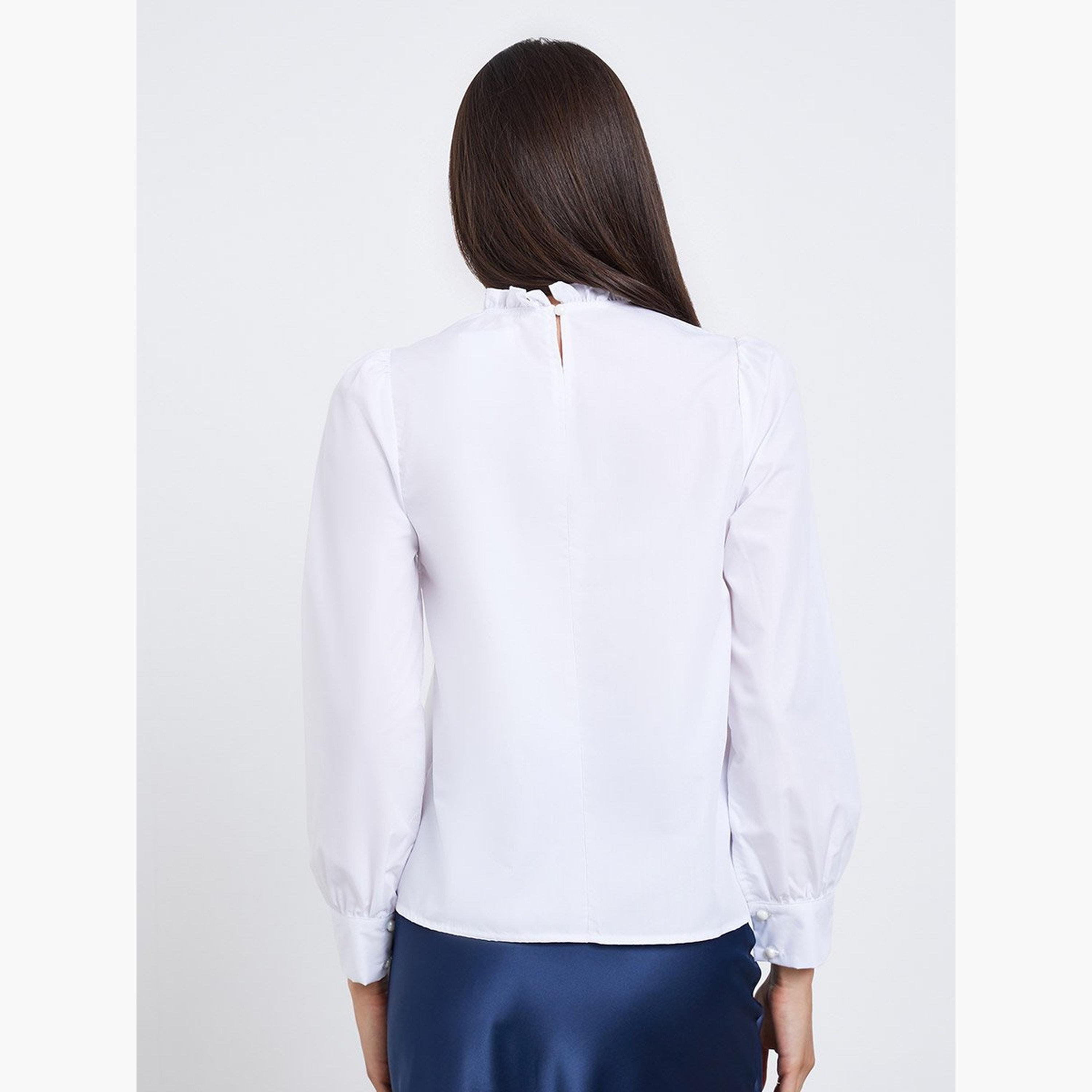 تيك تو - بلوزة بيضاء بأكمام طويلة ورقبة مكشكشة-women-clothing-shirtsandblouses-blouses-image-4