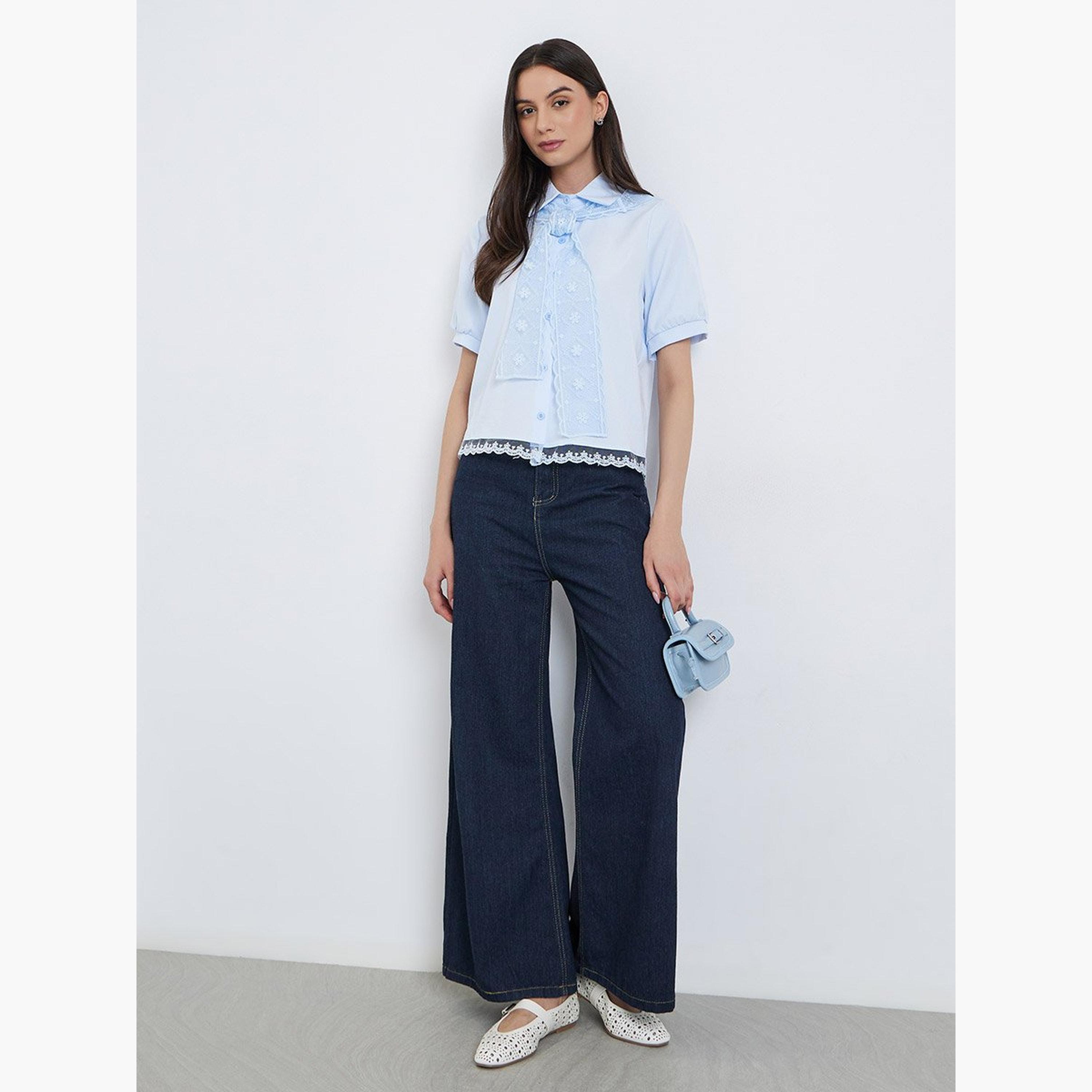 تيك تو - قميص أزرق فاتح بأكمام قصيرة مزين بالدانتيل-women-clothing-shirtsandblouses-shirts-image-2