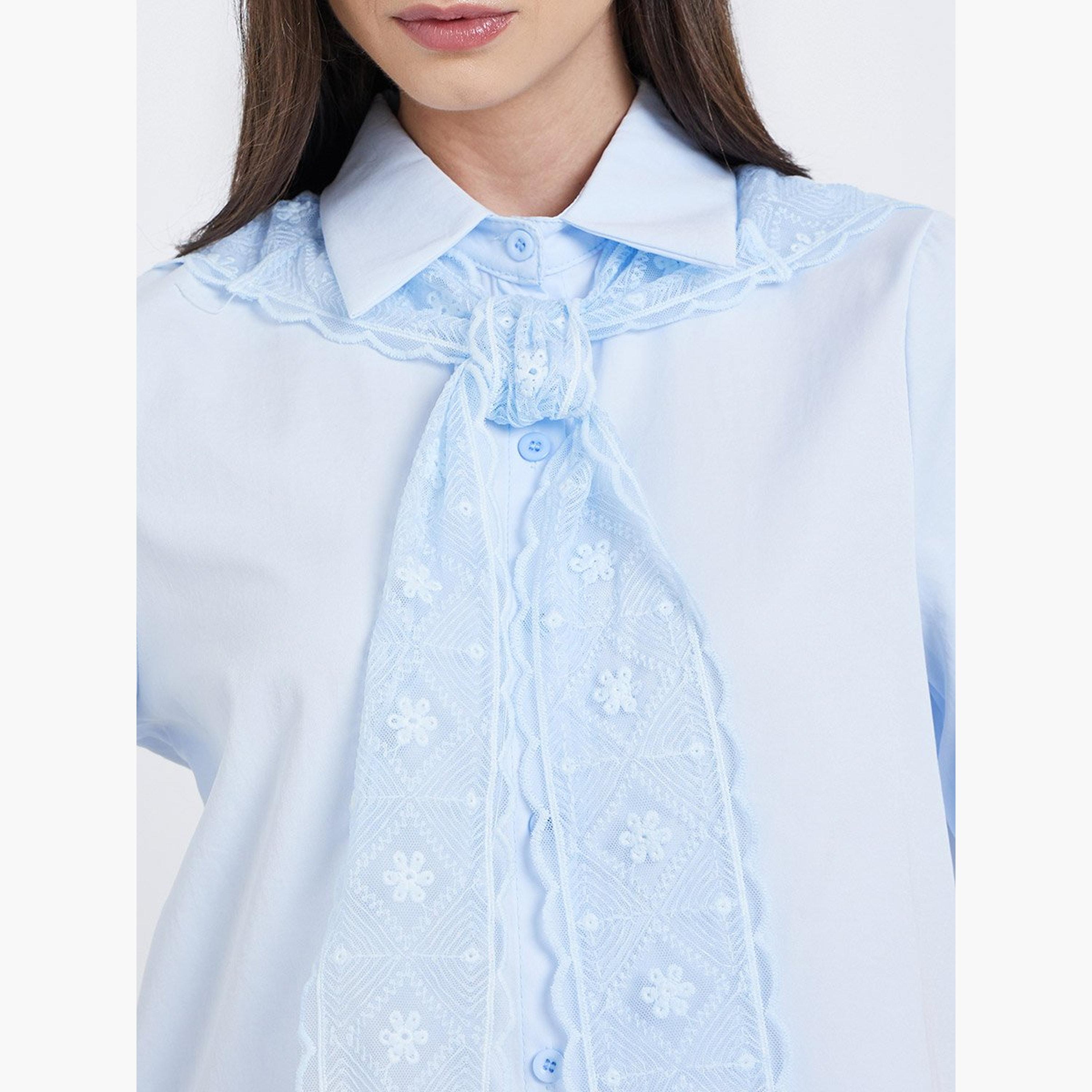 Take Two Light Blue Lace Trimmed Short Sleeve Shirt-women-clothing-shirtsandblouses-shirts-image-3