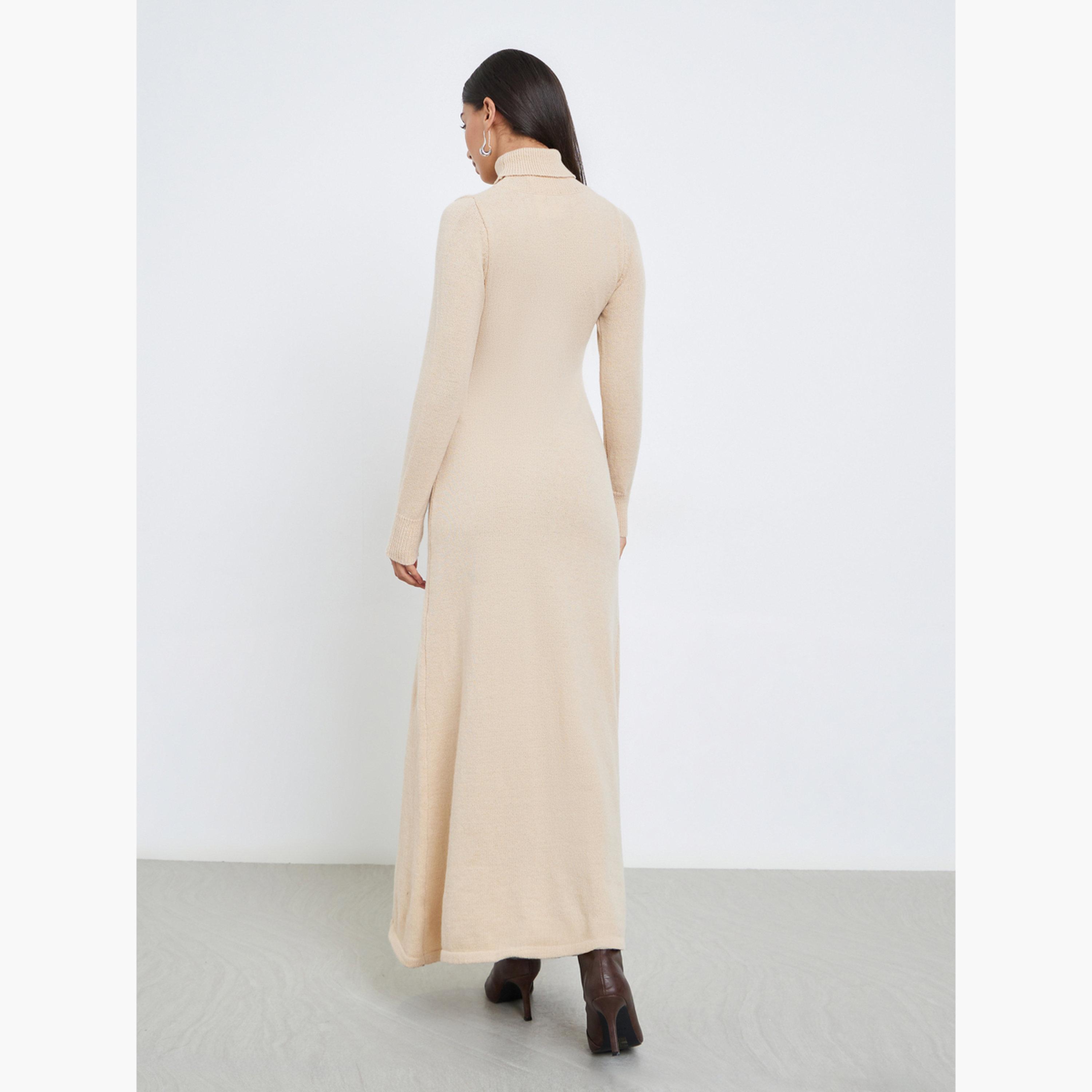 Styli Beige Roll-Up Neck Sweater Maxi Dress-women-clothing-dresses-image-3