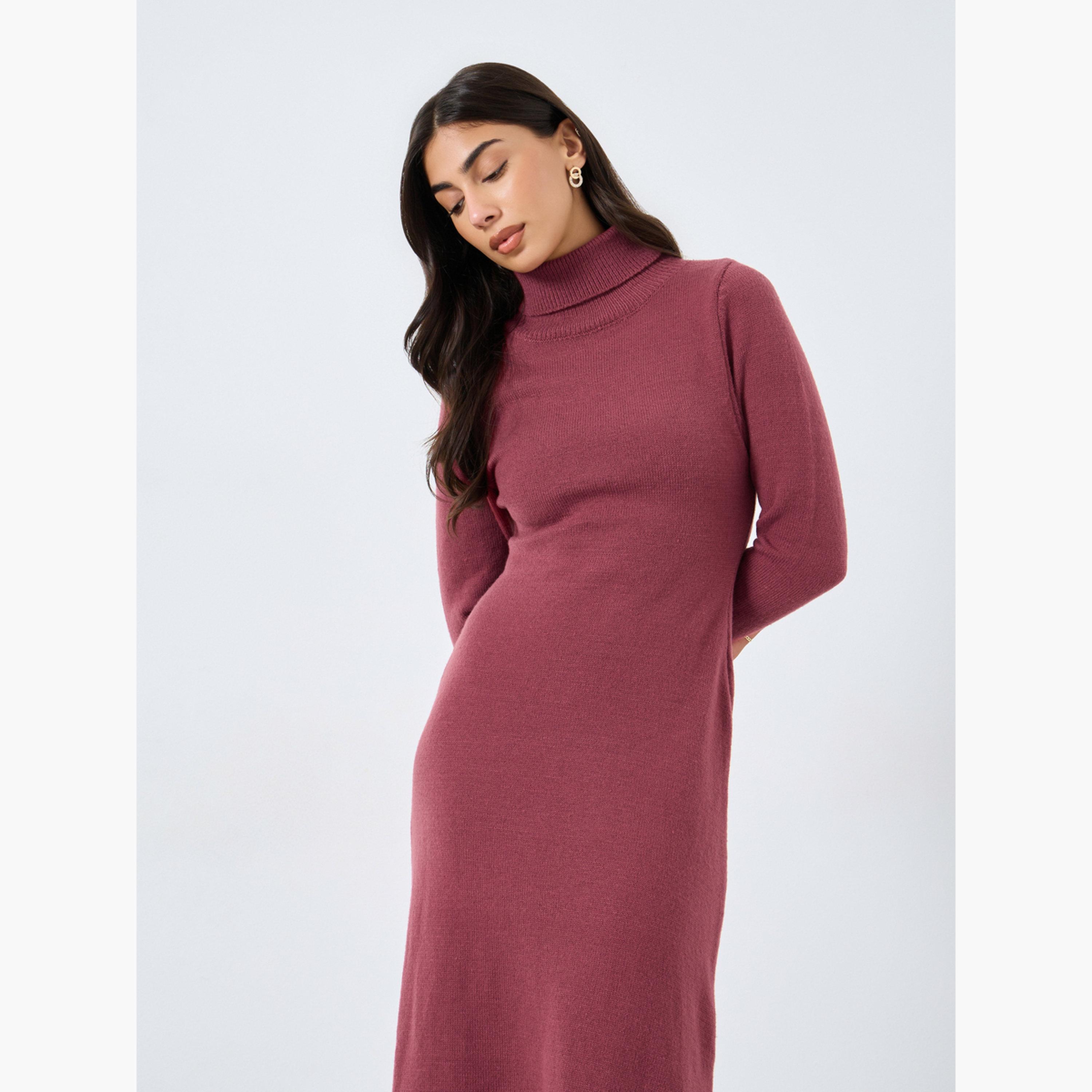 ستايلي - فستان ماكسي برغندي برقبة مطوية-women-clothing-dresses-image-3