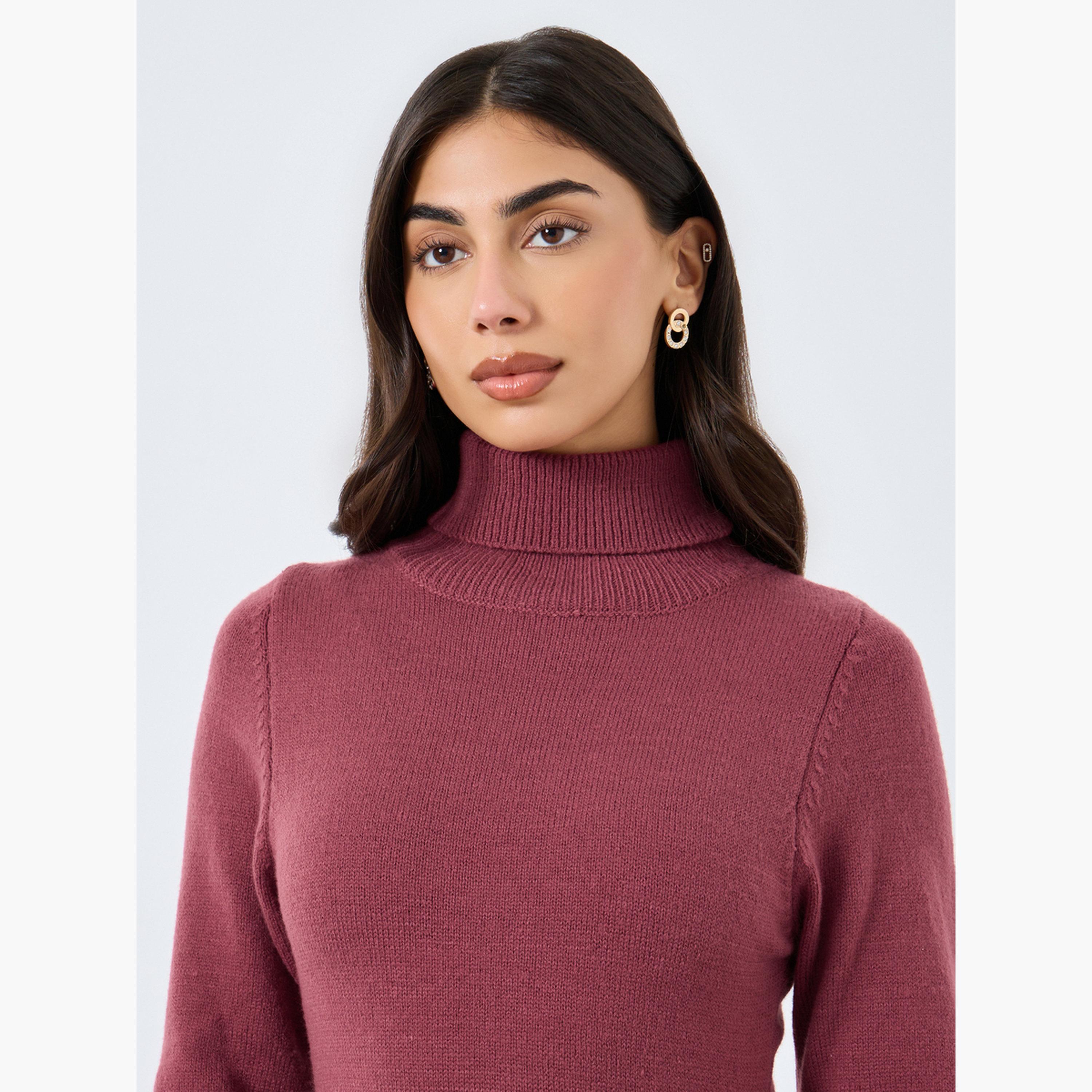 ستايلي - فستان ماكسي برغندي برقبة مطوية-women-clothing-dresses-image-4