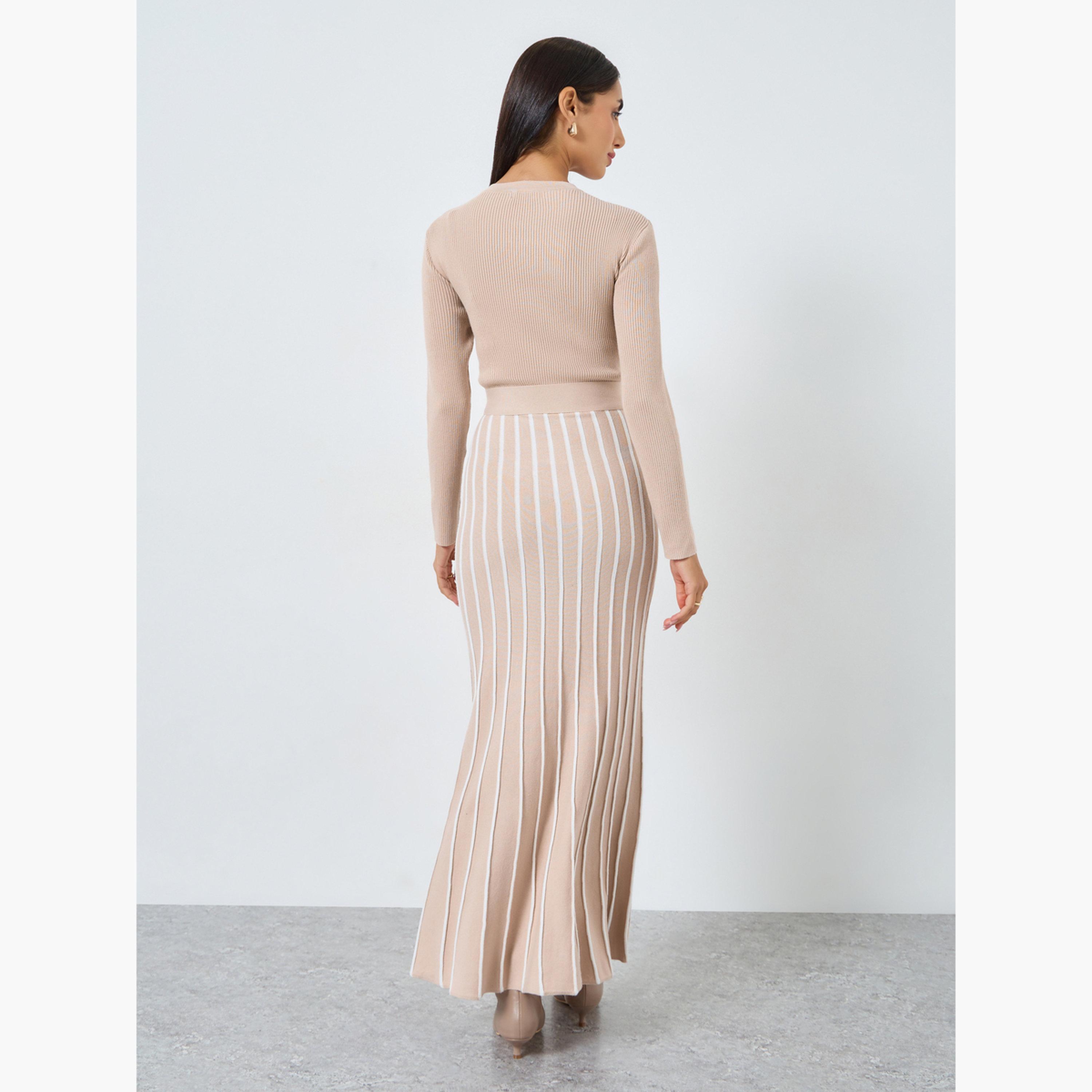 Styli Striped Long Sleeves Sweater A-Line Maxi Dress-women-clothing-dresses-image-4