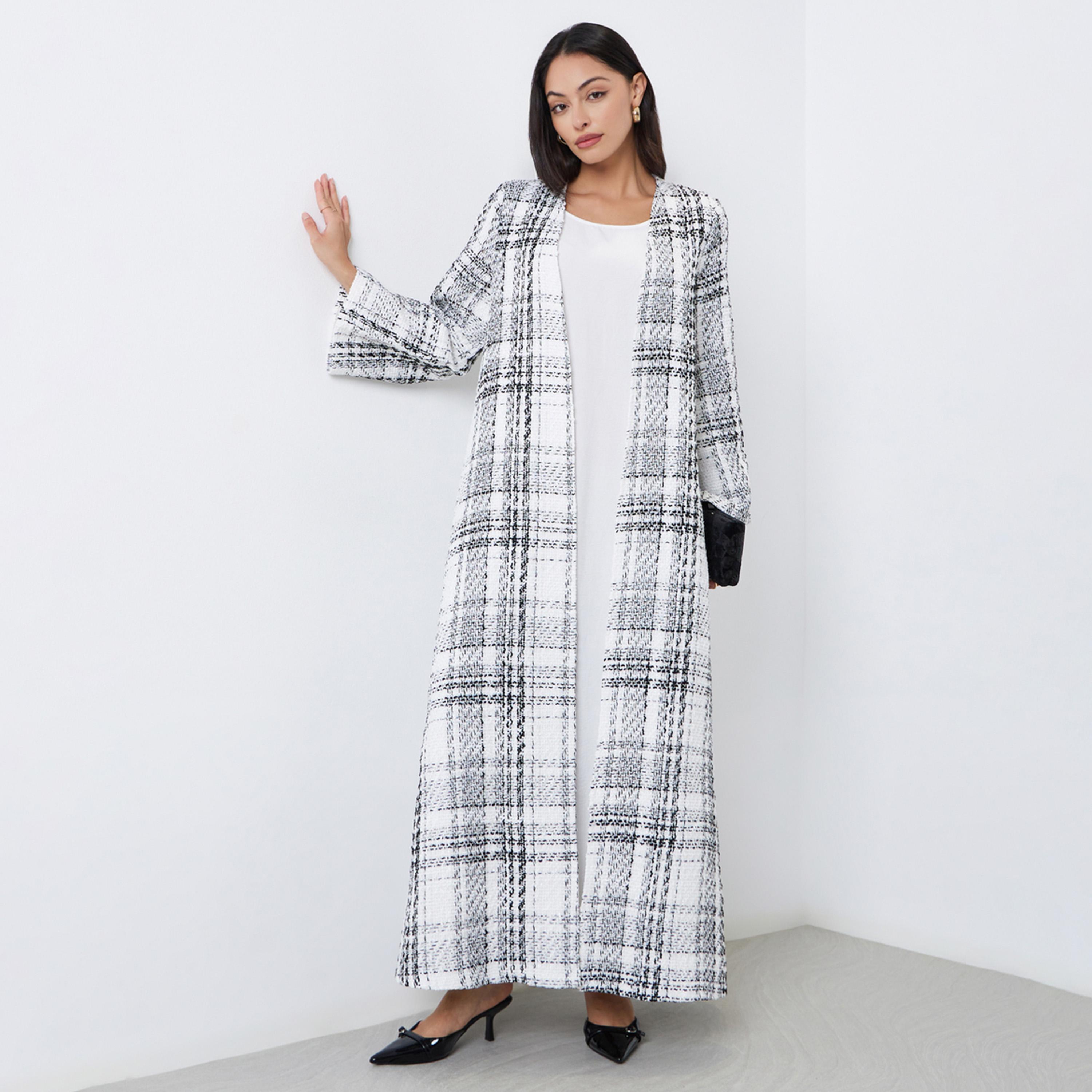 Styli Tweed Look Checked Winter Abaya-women-arabicclothing-abayas-image-1