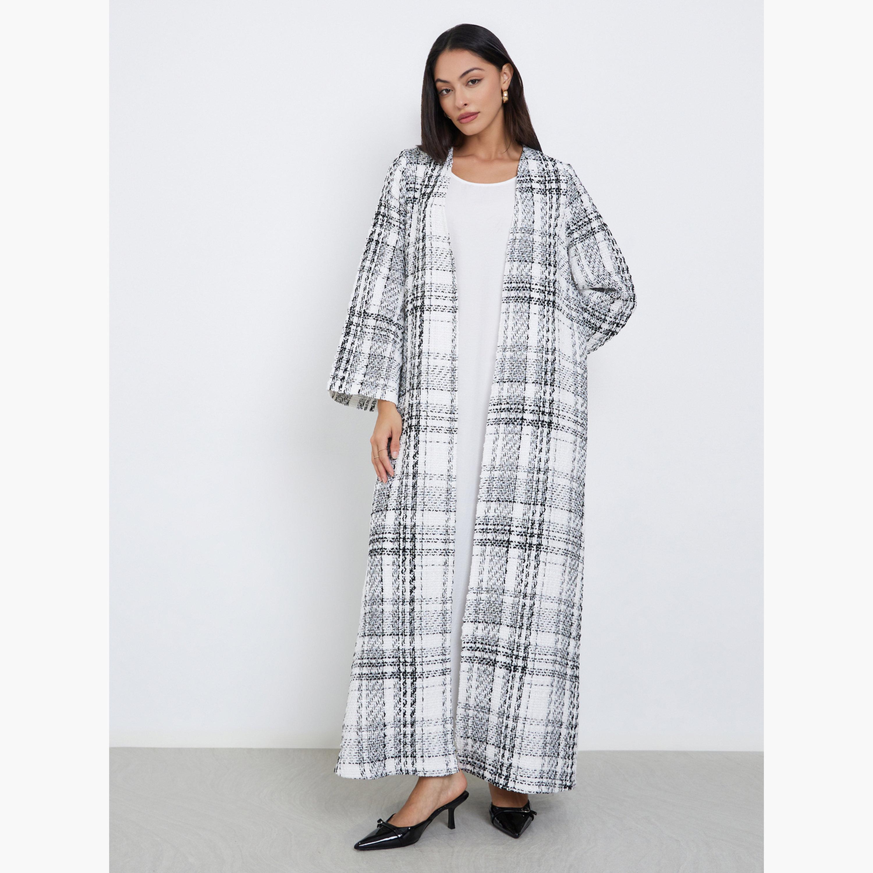 Styli Tweed Look Checked Winter Abaya-women-arabicclothing-abayas-image-2