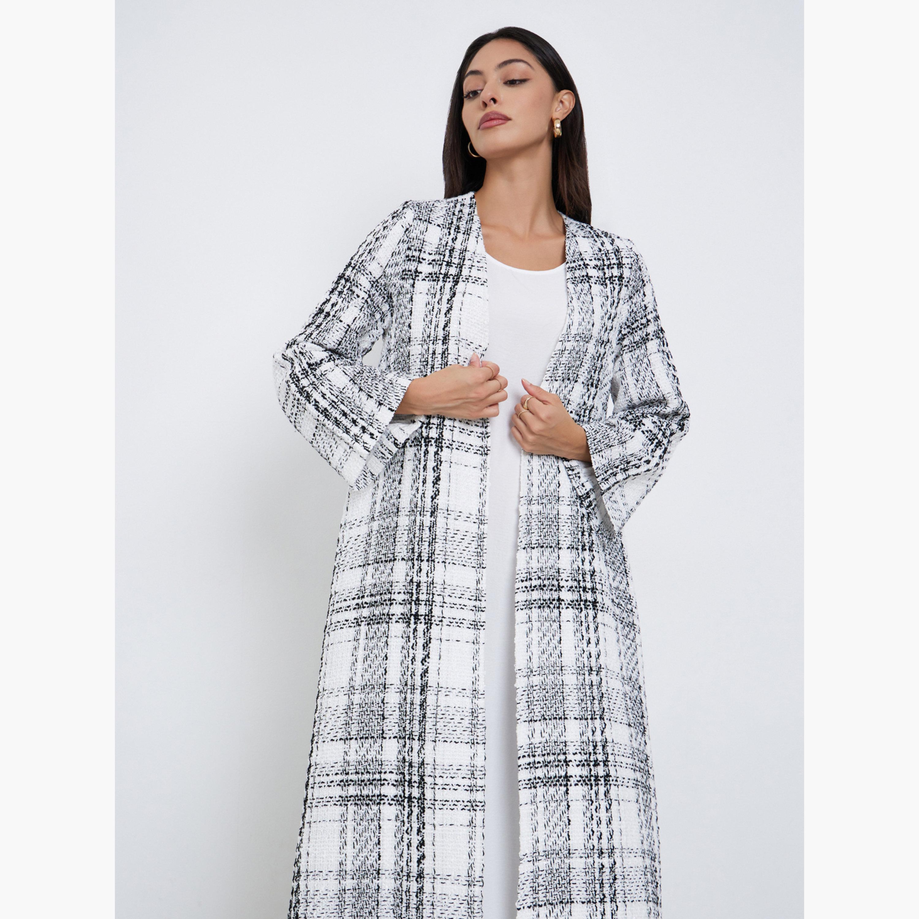 Styli Tweed Look Checked Winter Abaya-women-arabicclothing-abayas-image-3