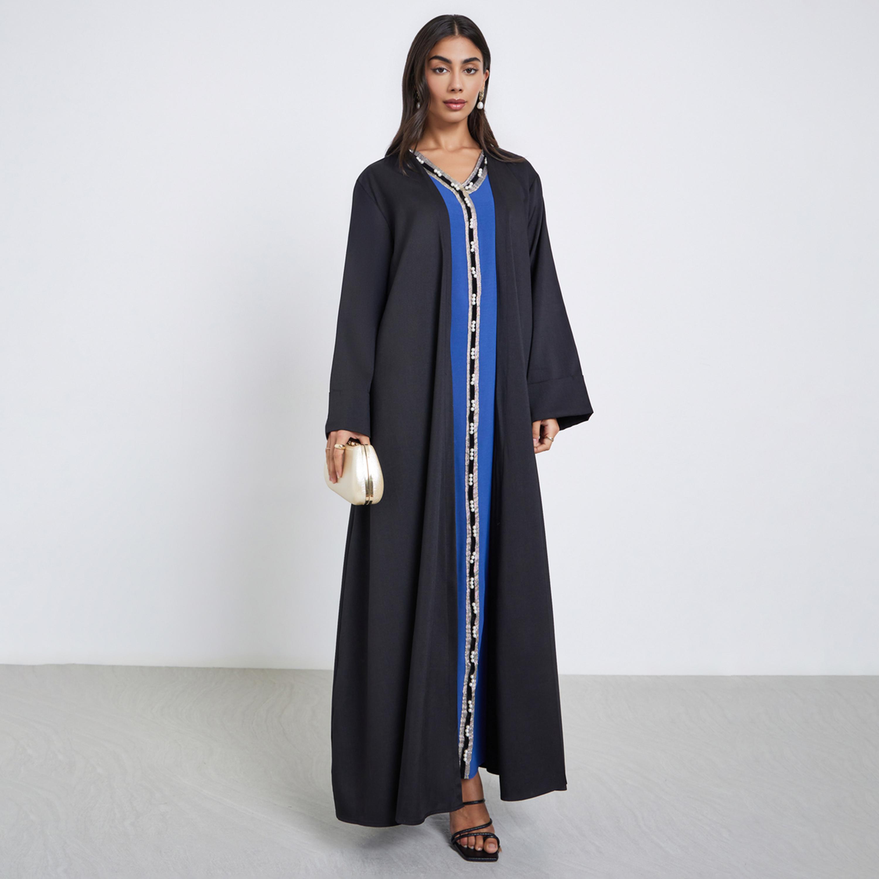 Styli Black Front Open Wide Sleeve Abaya-women-arabicclothing-abayas-image-1