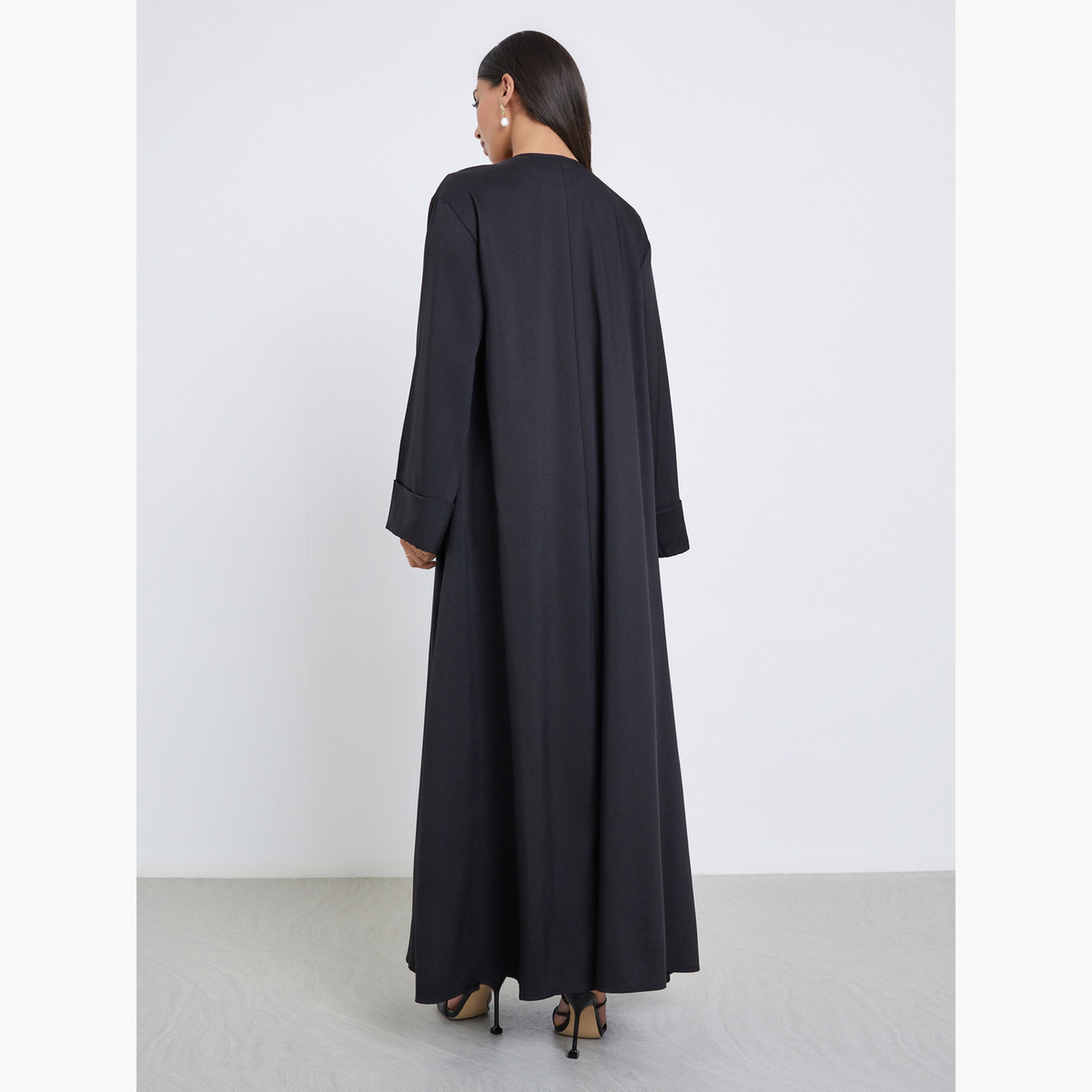 Styli Black Front Open Wide Sleeve Abaya-women-arabicclothing-abayas-image-3