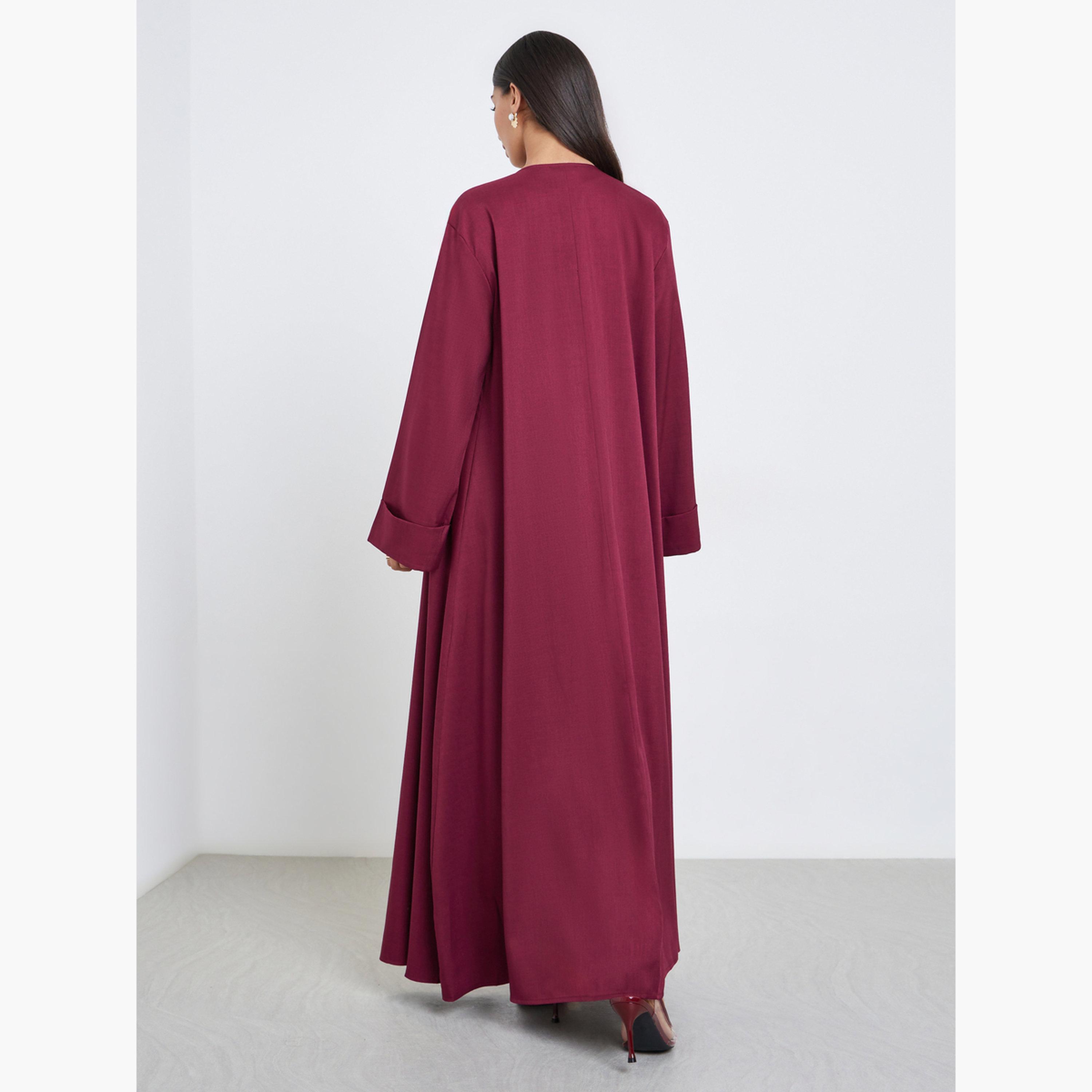ستايلي - عباية برغندي مفتوحة من الأمام بأكمام واسعة-women-arabicclothing-abayas-image-3