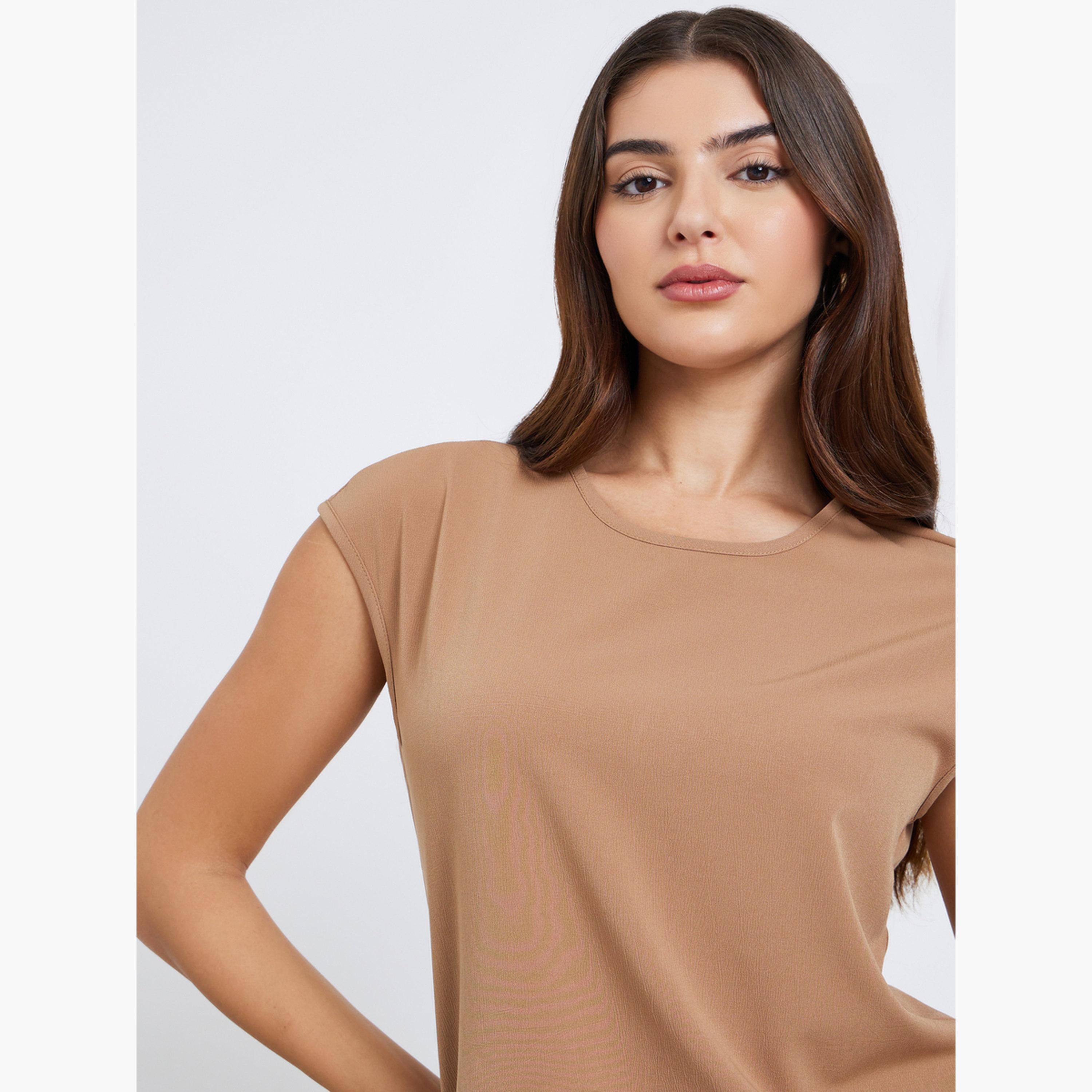 Styli Brown Cap Sleeve Top and Pants Modest Set-women-arabicclothing-sets-image-3
