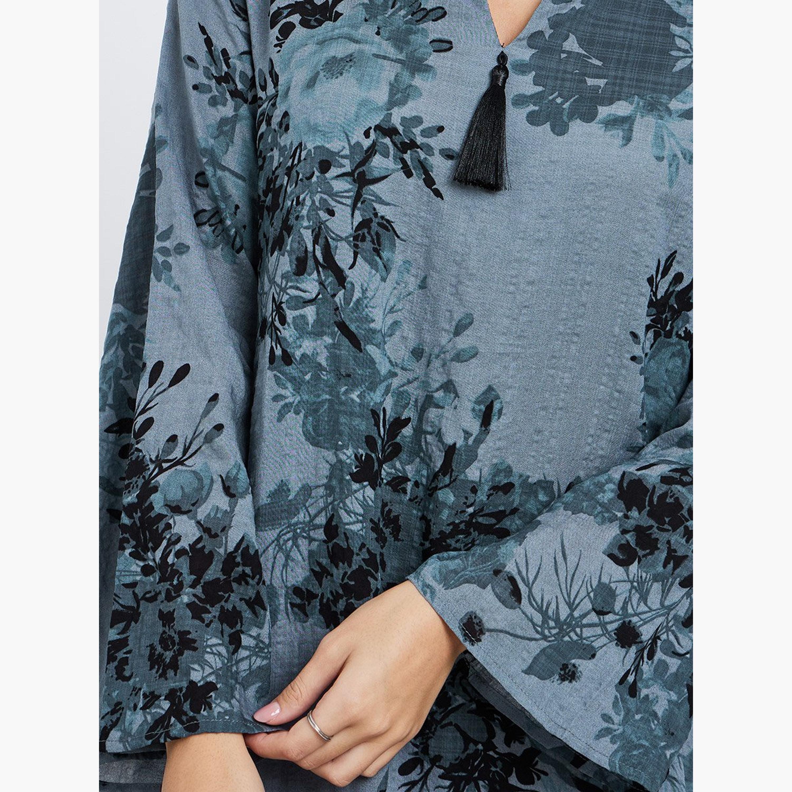 Amirah X Styli Floral Print Tassel Detail Jalabiya-women-arabicclothing-jalabiyas-image-3