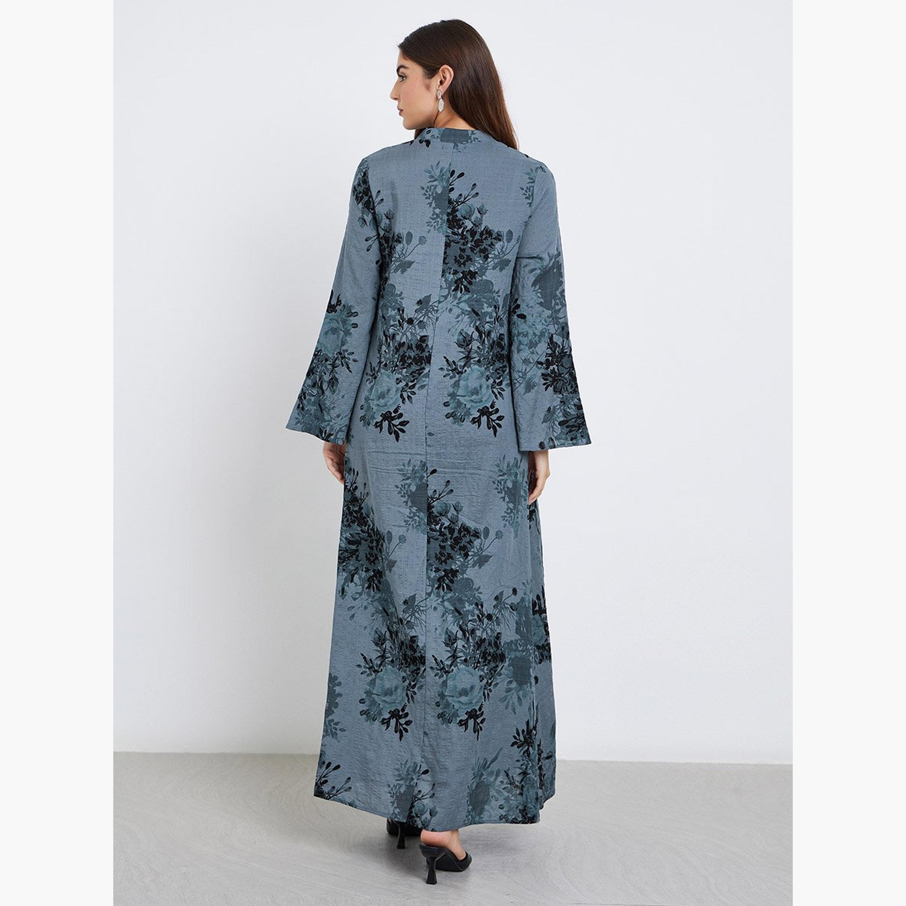 Amirah X Styli Floral Print Tassel Detail Jalabiya-women-arabicclothing-jalabiyas-image-4