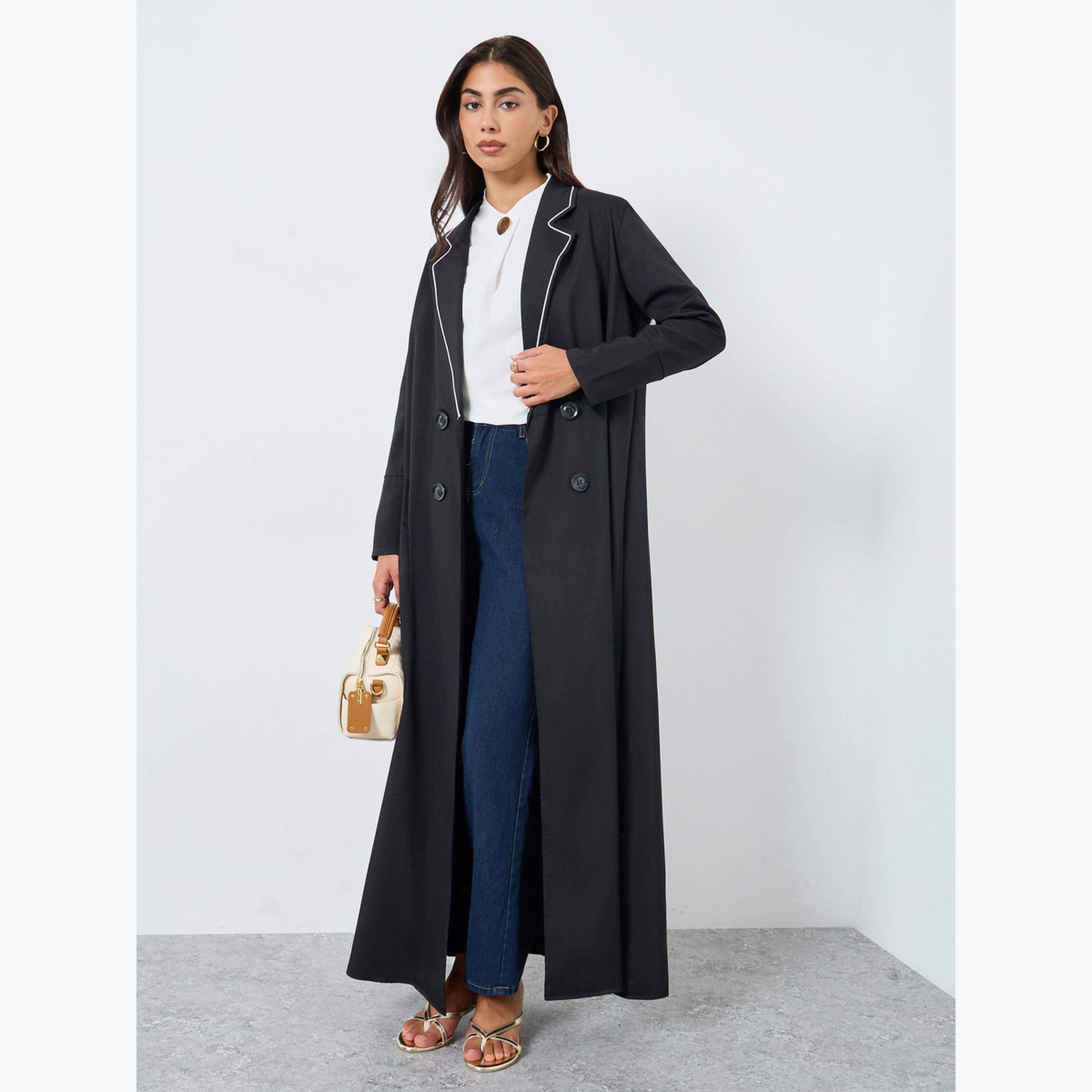 ستايلي - عباية سوداء مفتوحة أزرار مزدوجة-women-arabicclothing-abayas-image-2