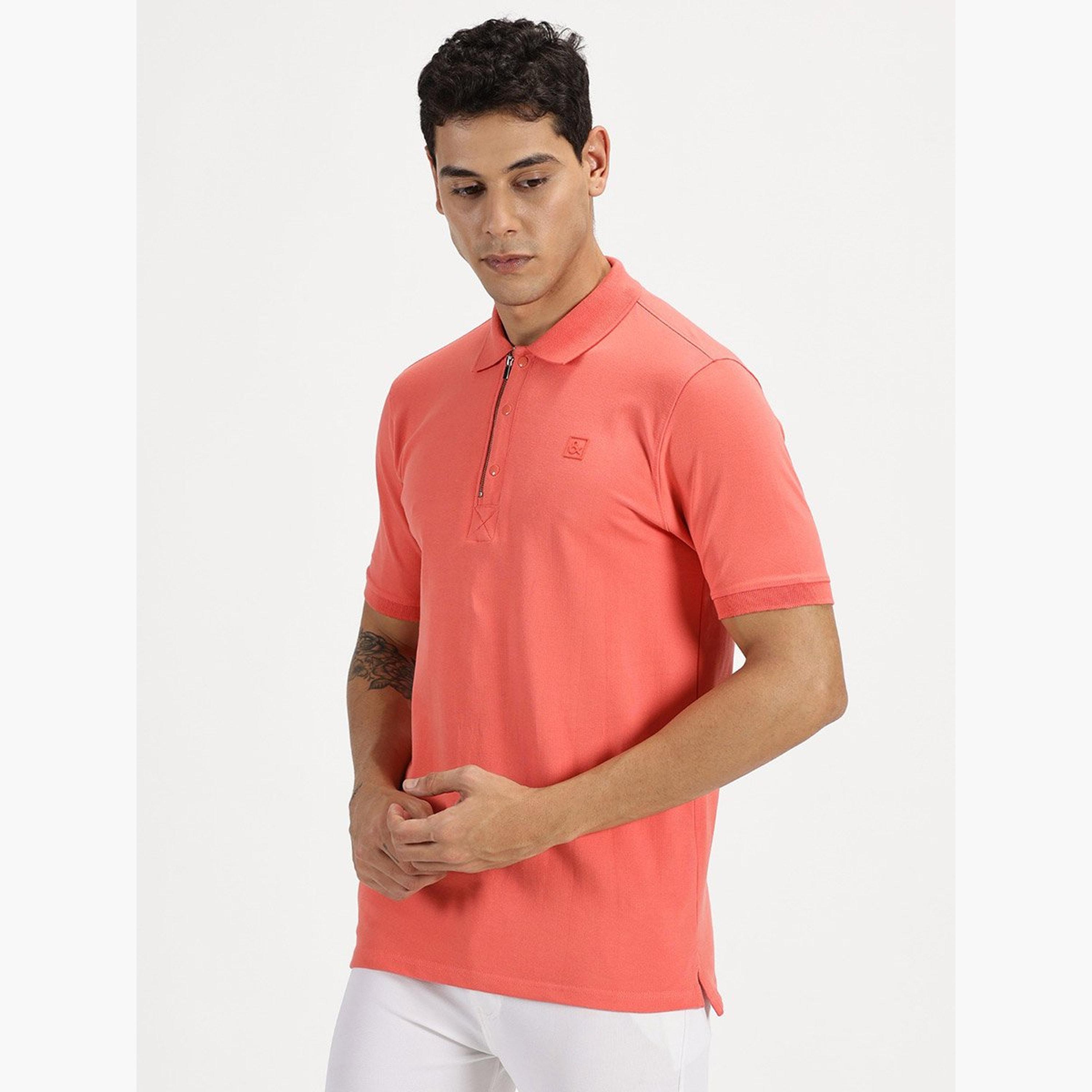 سيمبل اند رير × ستايلي - تي شيرت للرجال مرجاني بسحاب ربعي وزر كبس-men-clothing-tshirtsandpolos-tshirts-image-1