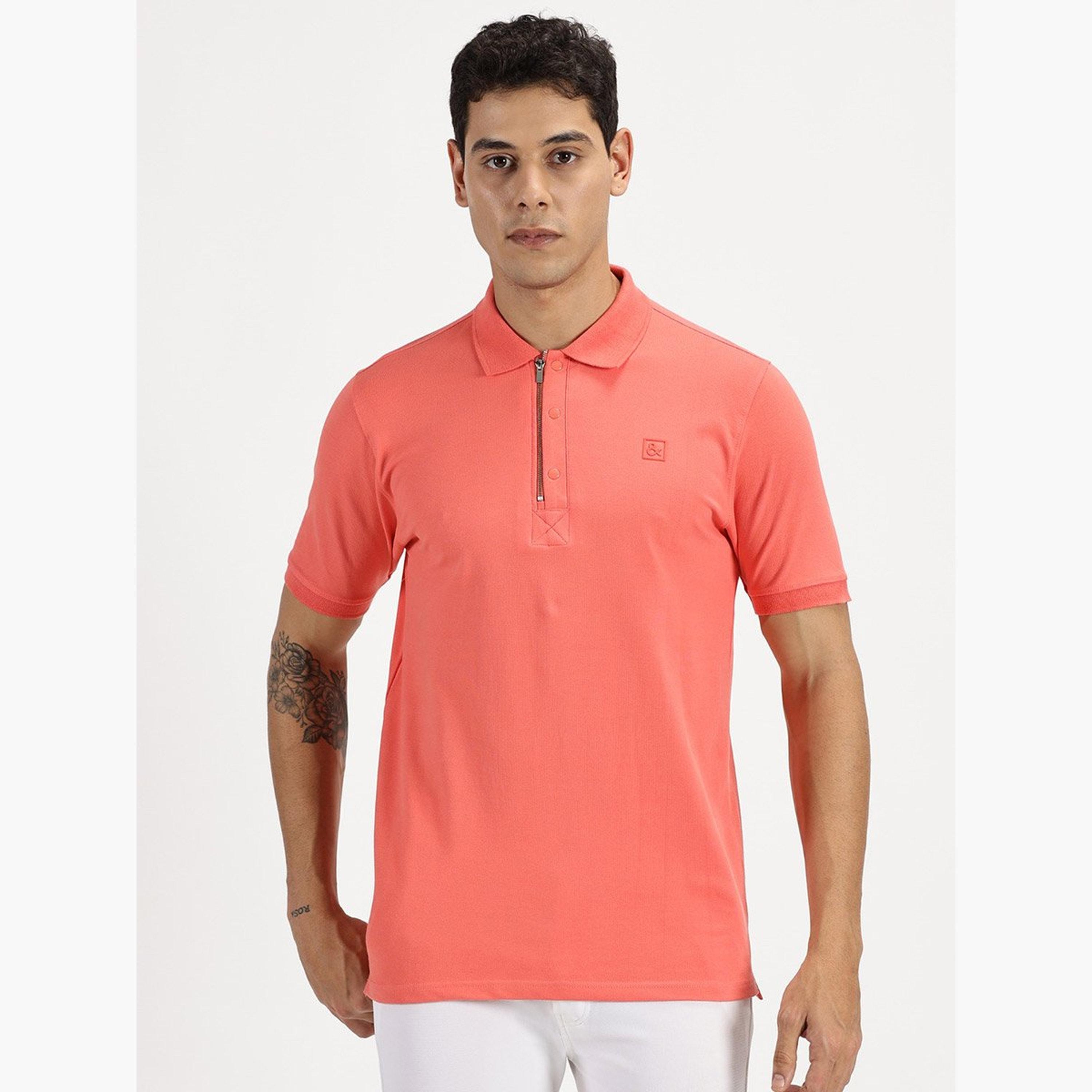 سيمبل اند رير × ستايلي - تي شيرت للرجال مرجاني بسحاب ربعي وزر كبس-men-clothing-tshirtsandpolos-tshirts-image-2