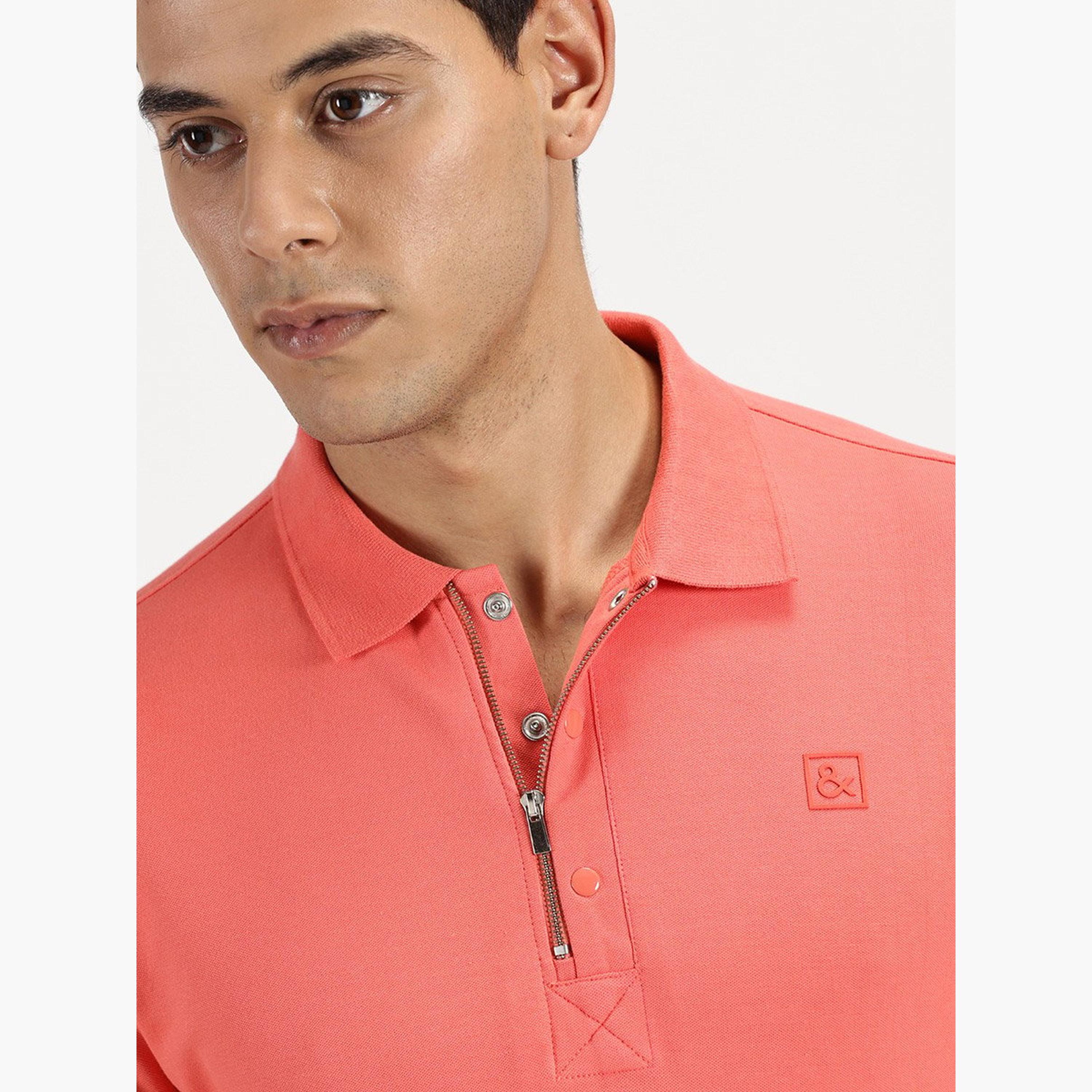 سيمبل اند رير × ستايلي - تي شيرت للرجال مرجاني بسحاب ربعي وزر كبس-men-clothing-tshirtsandpolos-tshirts-image-3