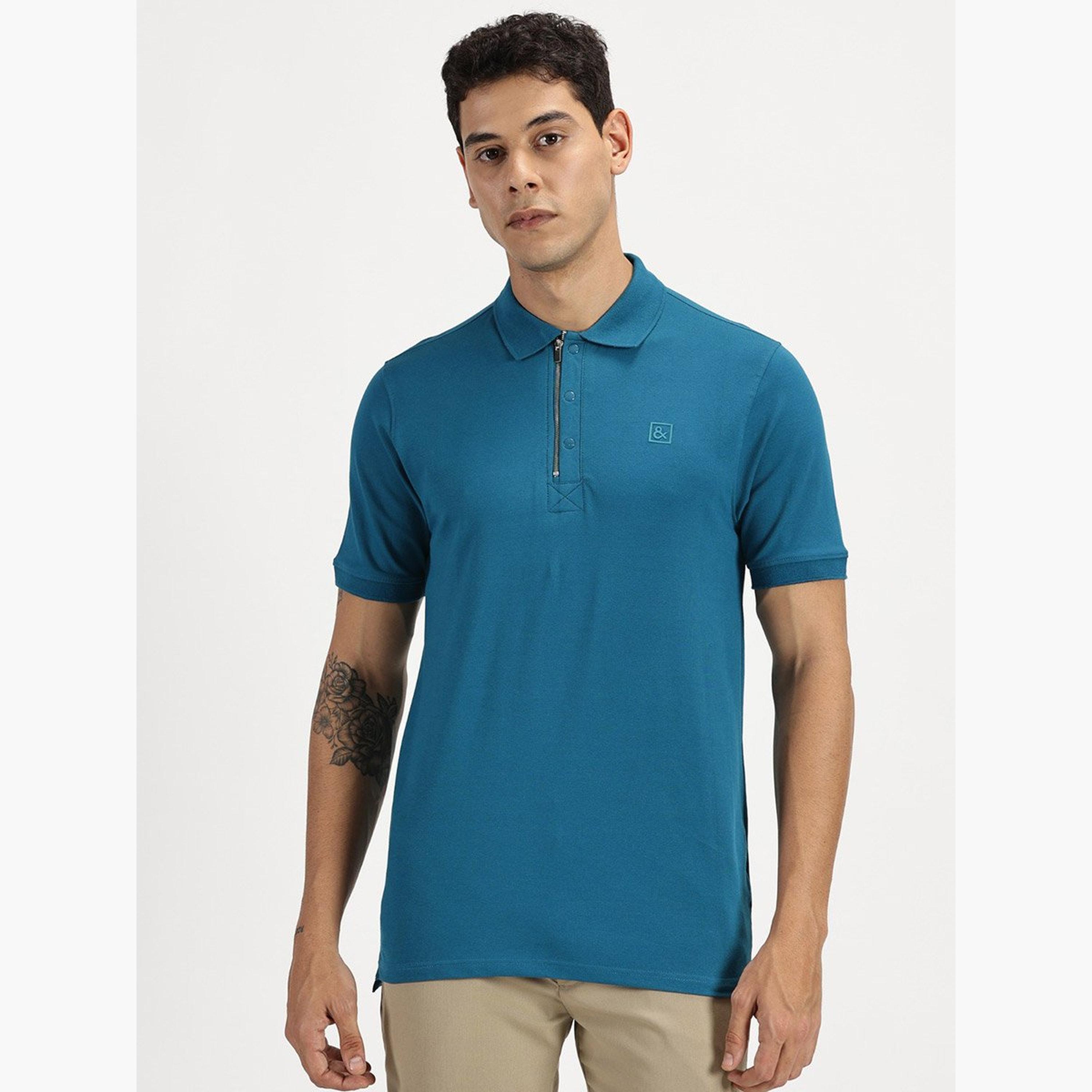 سيمبل اند رير × ستايلي - تي شيرت للرجال أزرق مخضر بسحاب ربعي وزر كبس-men-clothing-tshirtsandpolos-tshirts-image-1