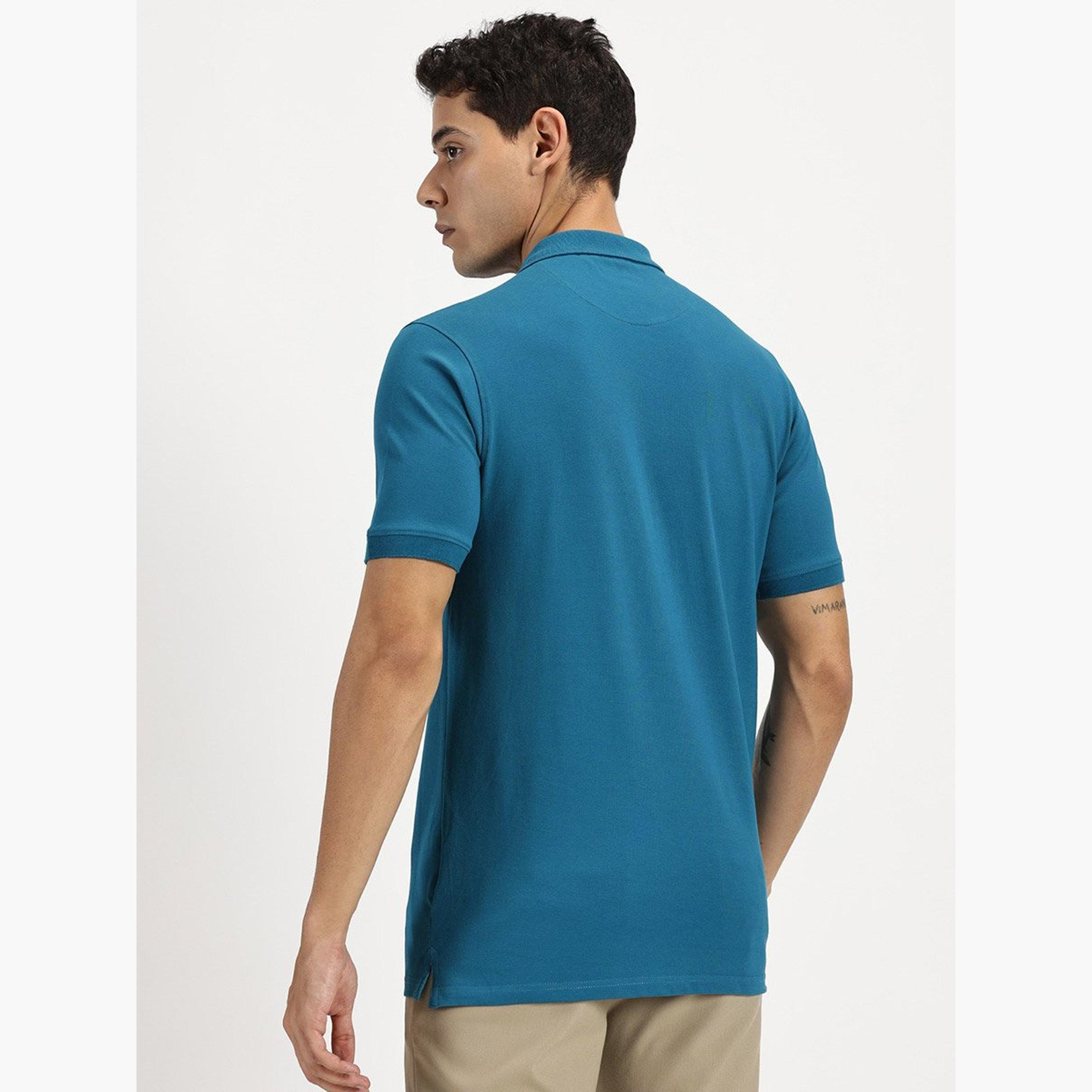 Simple And Rare X Styli Men Teal Quarter Zip Polo with Press Button-men-clothing-tshirtsandpolos-tshirts-image-5