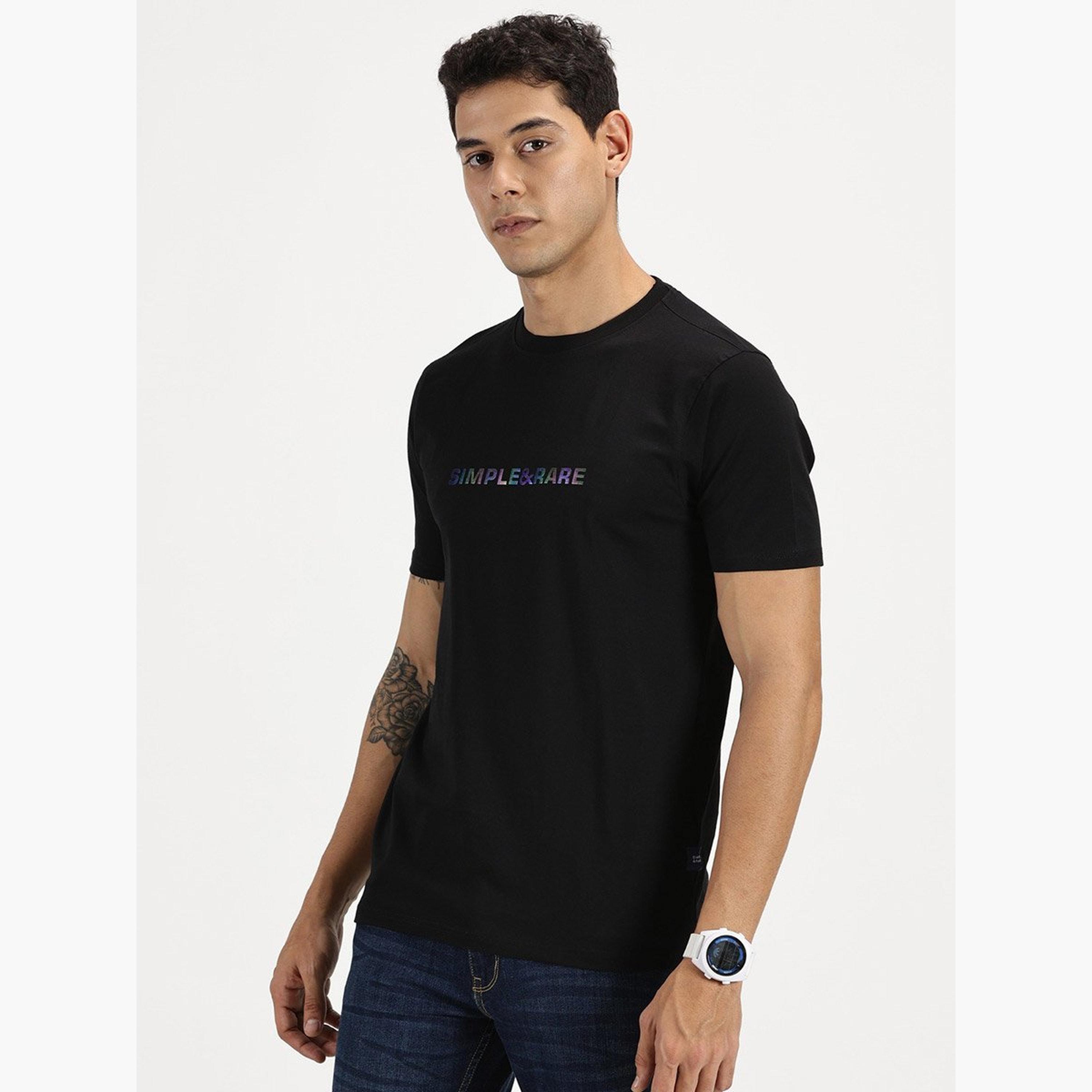 سيمبل اند رير × ستايلي - تي شيرت للرجال أسود بأكمام قصيرة مطبوع عليه شعار-men-clothing-tshirtsandpolos-tshirts-image-6