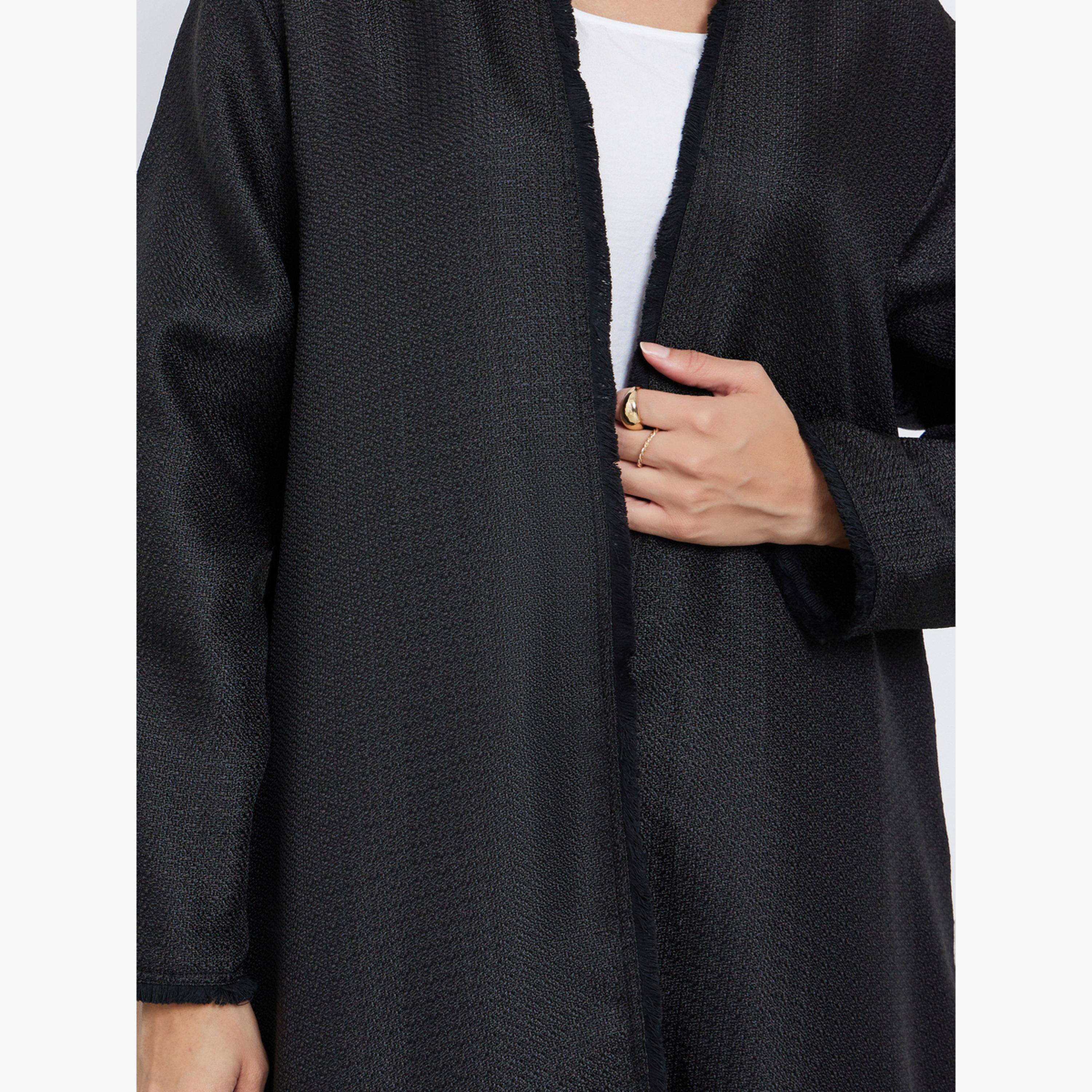 ستايلي - عباية سوداء من التويد مع حافة متهالكة-women-arabicclothing-abayas-image-5