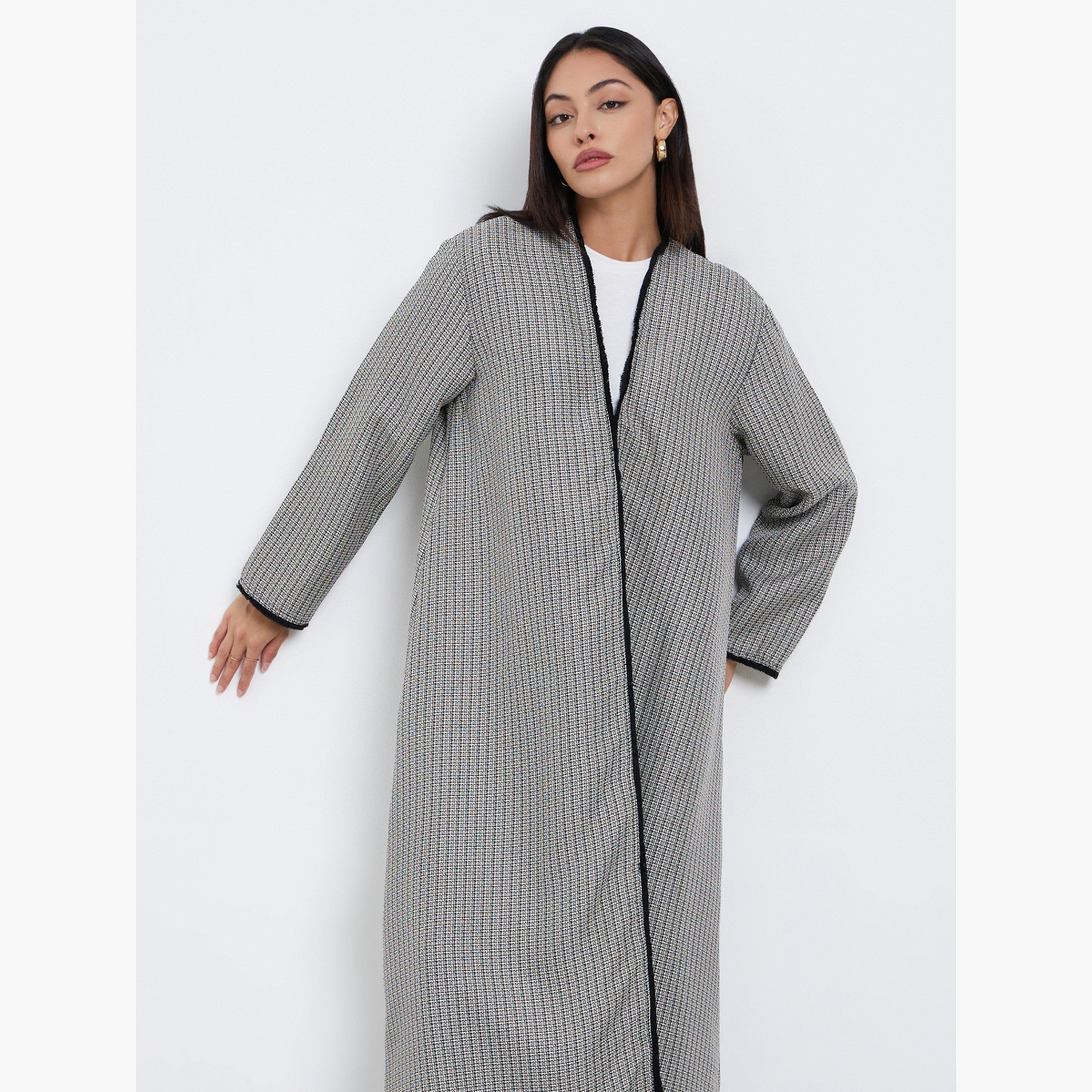 Styli Multi Tweed Look Abaya with Frayed Edge-women-arabicclothing-abayas-image-2