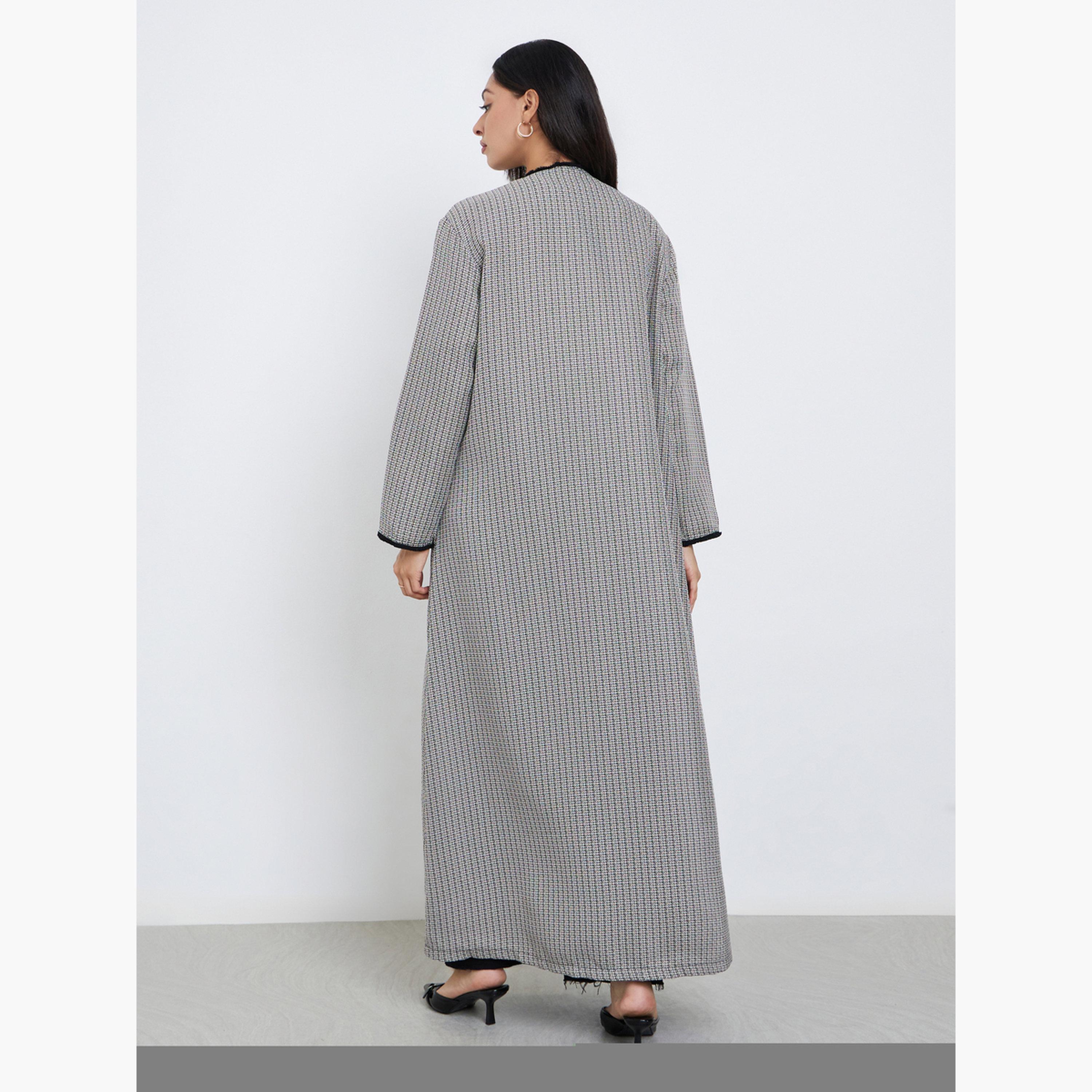 Styli Multi Tweed Look Abaya with Frayed Edge-women-arabicclothing-abayas-image-3