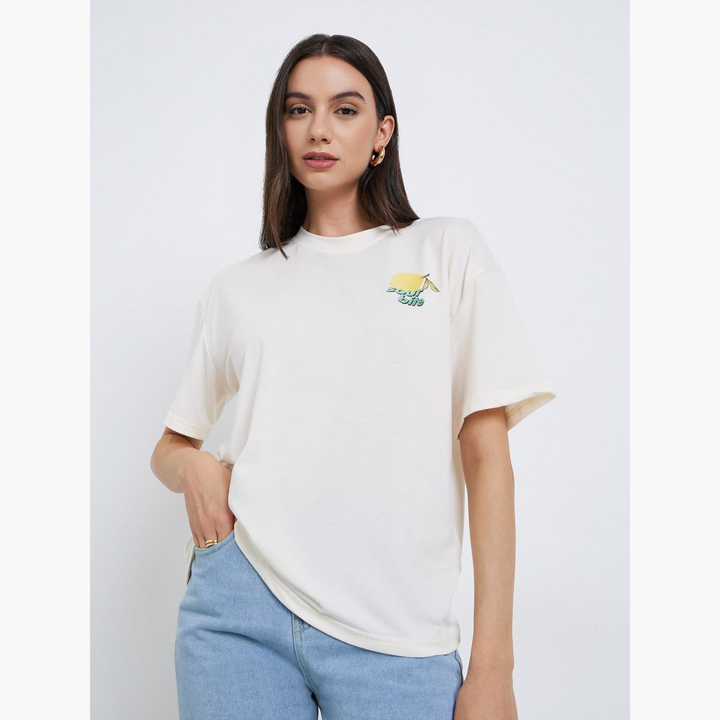 Take Two Cream Graphic Print Oversized T-Shirt-women-clothing-tshirts-image-1