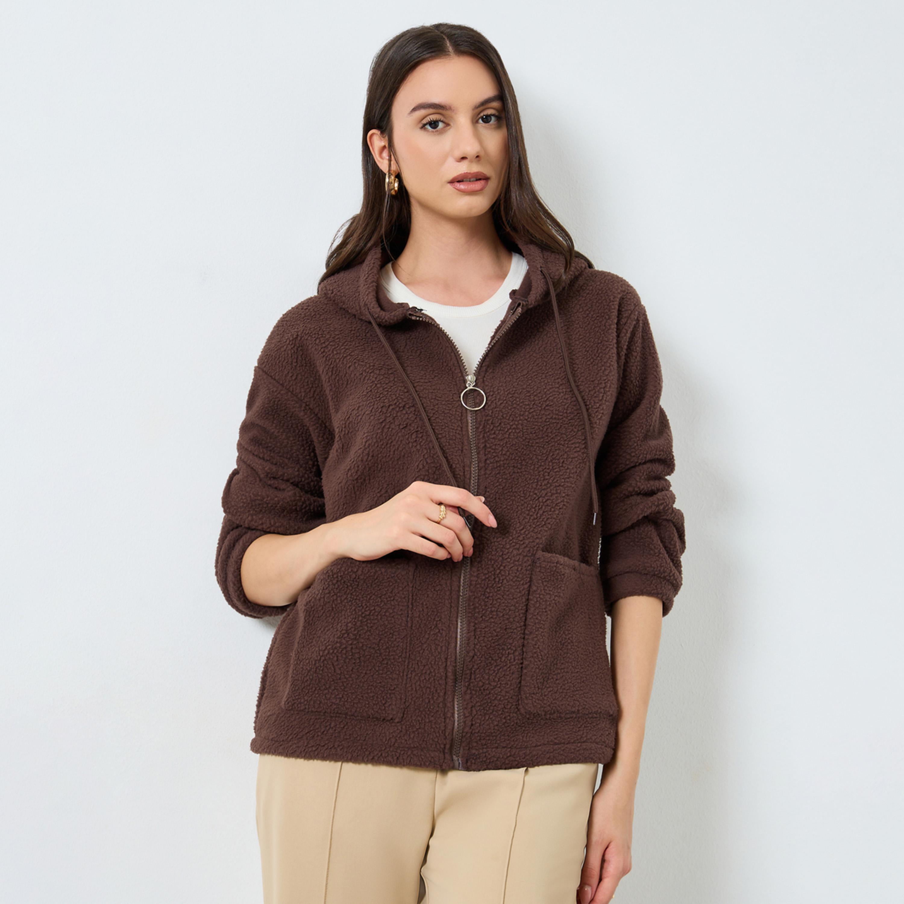 تيك تو - جاكيت تيدي بني بغطاء رأس للنساء-women-winterwear-coatsandjackets-jackets-image-1