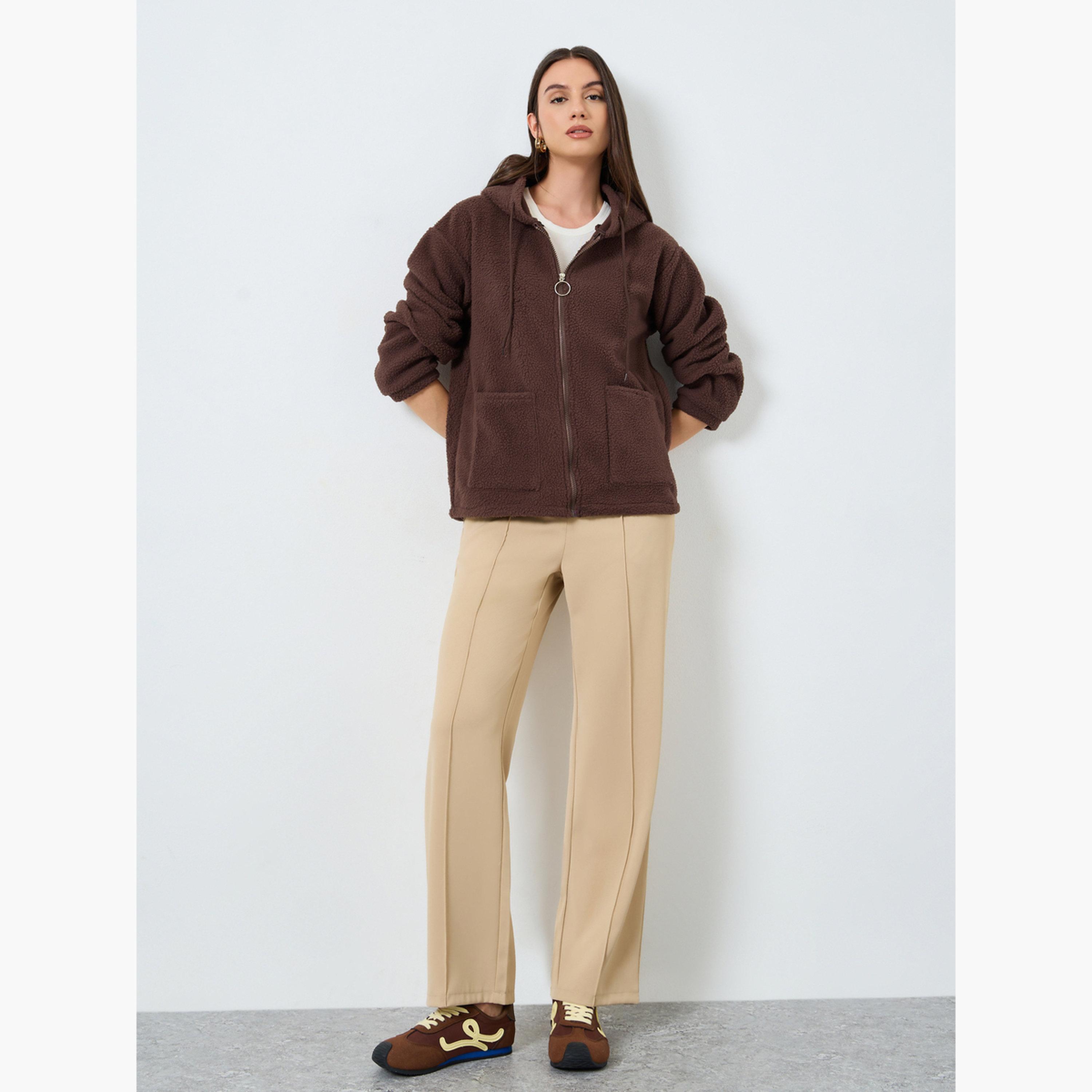 تيك تو - جاكيت تيدي بني بغطاء رأس للنساء-women-winterwear-coatsandjackets-jackets-image-2