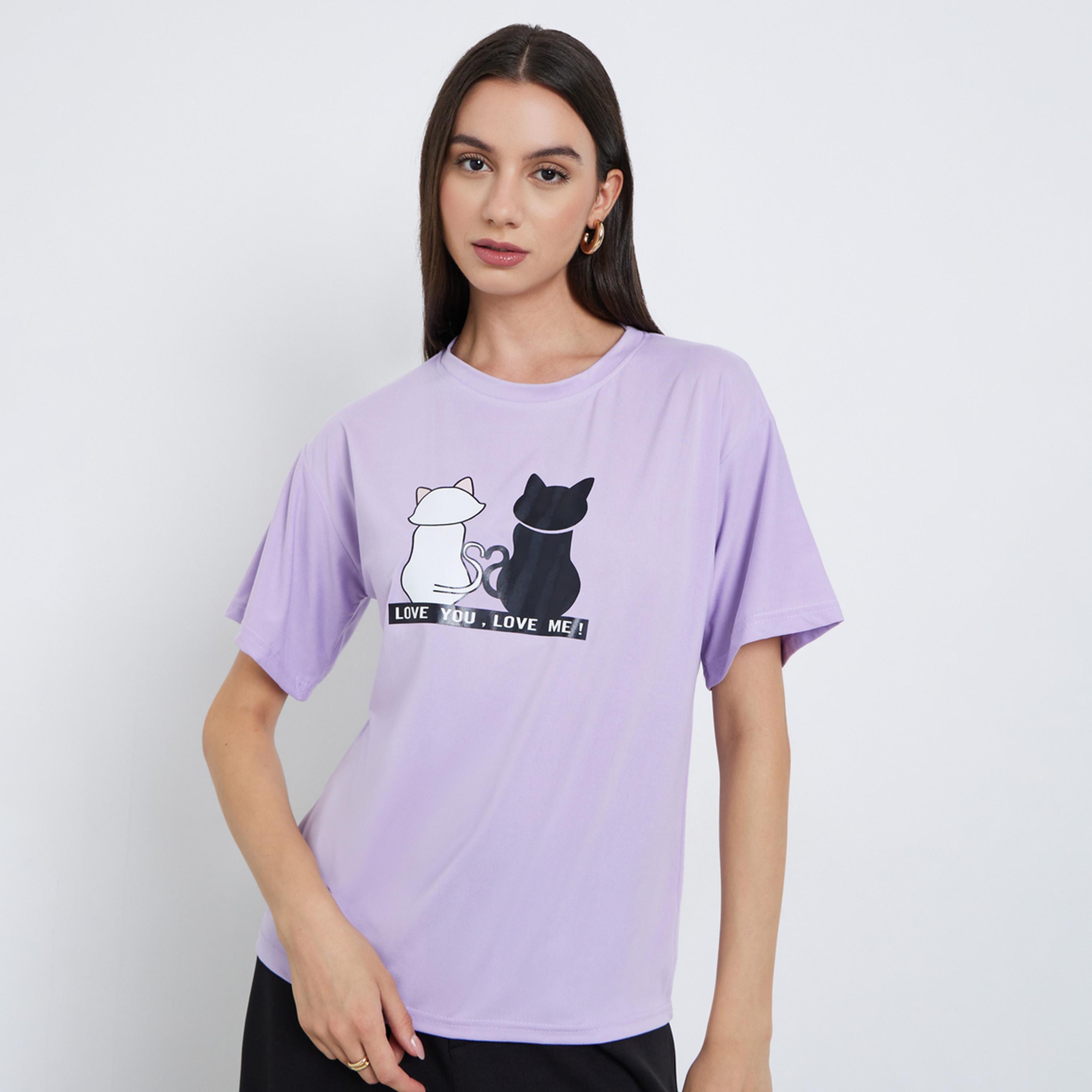 تيك تو - تي شيرت بقصّة عادية وطبعة جرافيكية لون أرجواني-women-clothing-tshirts-image-1