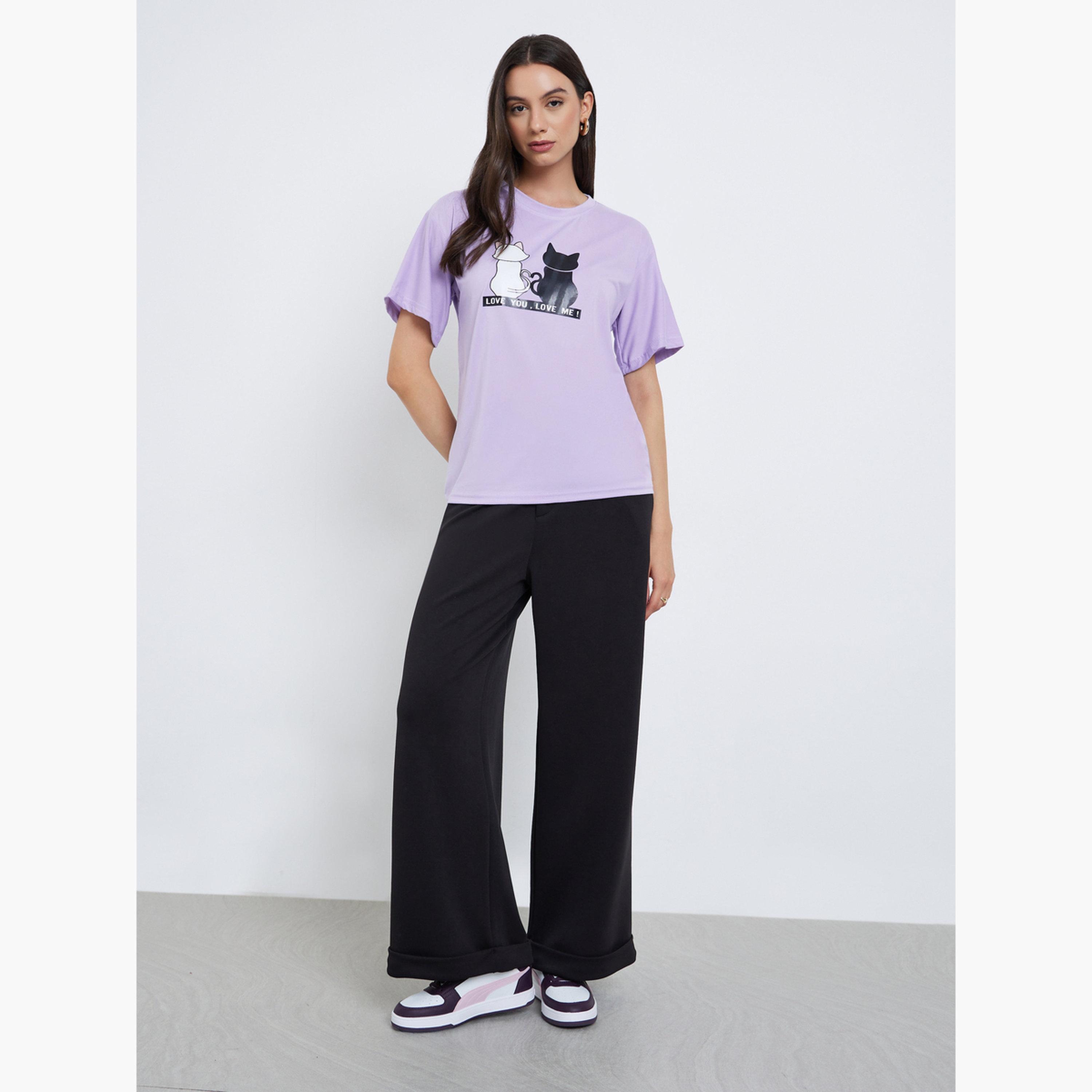 Take Two Purple Graphic Print Regular Fit T-Shirt-women-clothing-tshirts-image-2