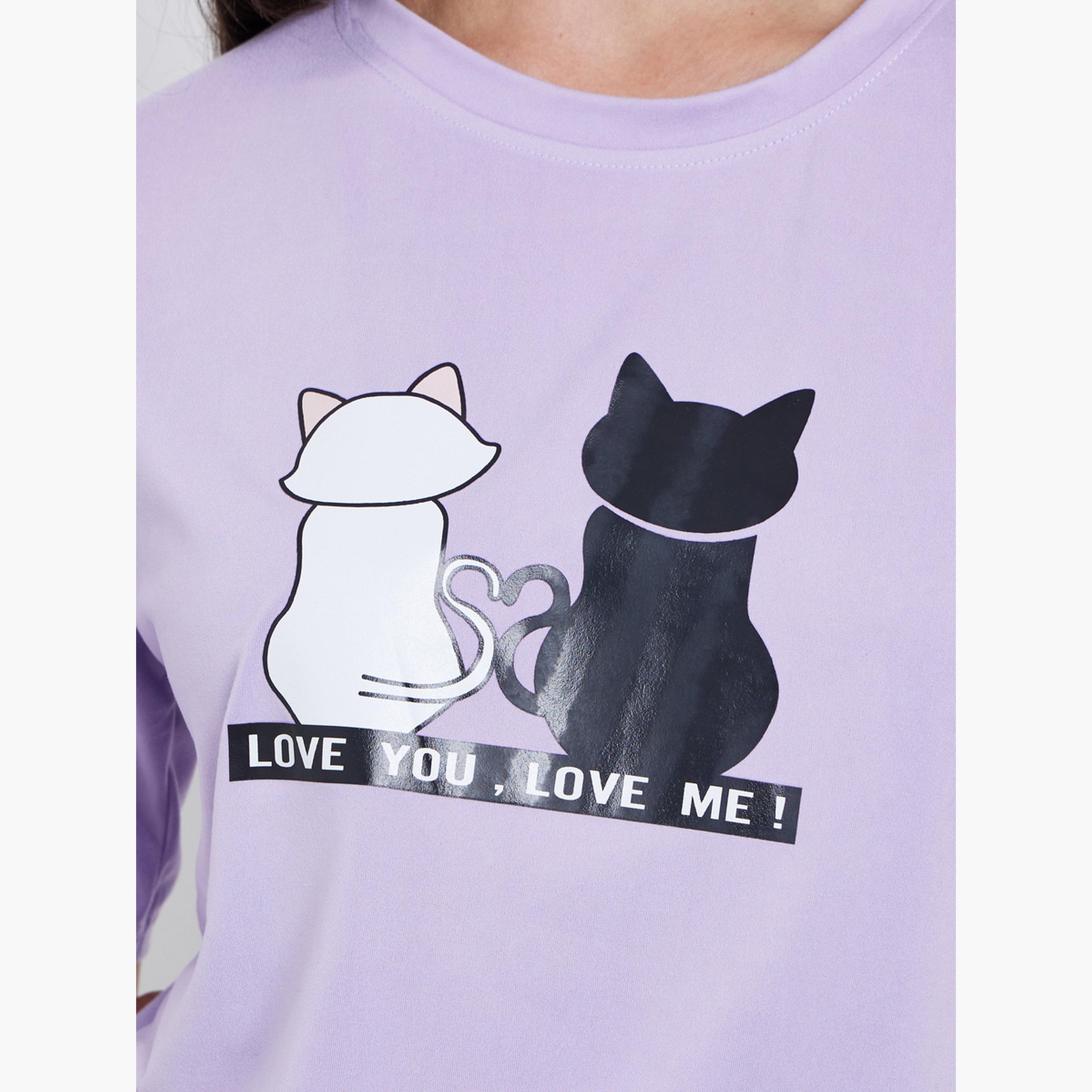 تيك تو - تي شيرت بقصّة عادية وطبعة جرافيكية لون أرجواني-women-clothing-tshirts-image-4
