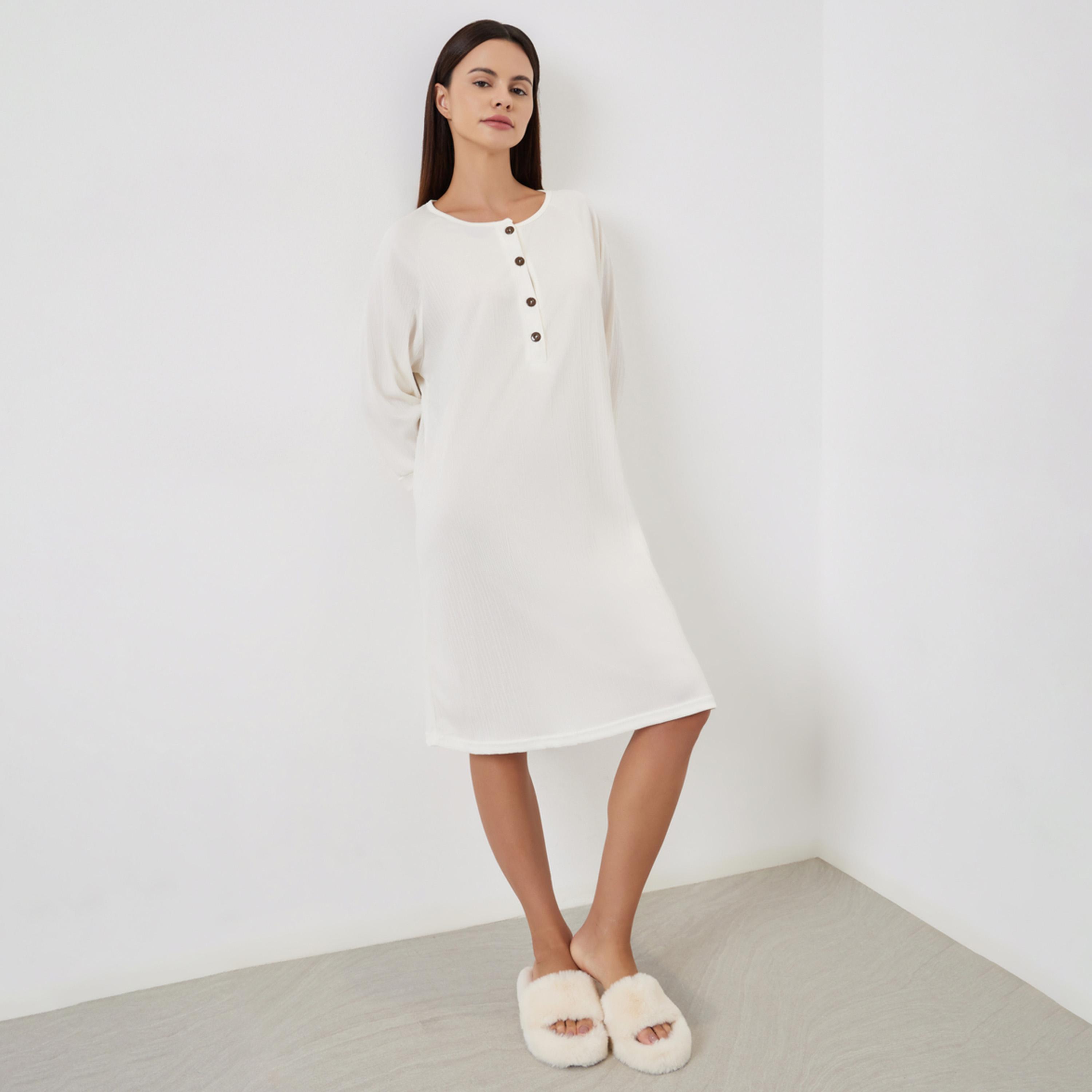 Styli Round Neck Buttoned Nightdress-women-clothing-nightwear-nighties-image-1