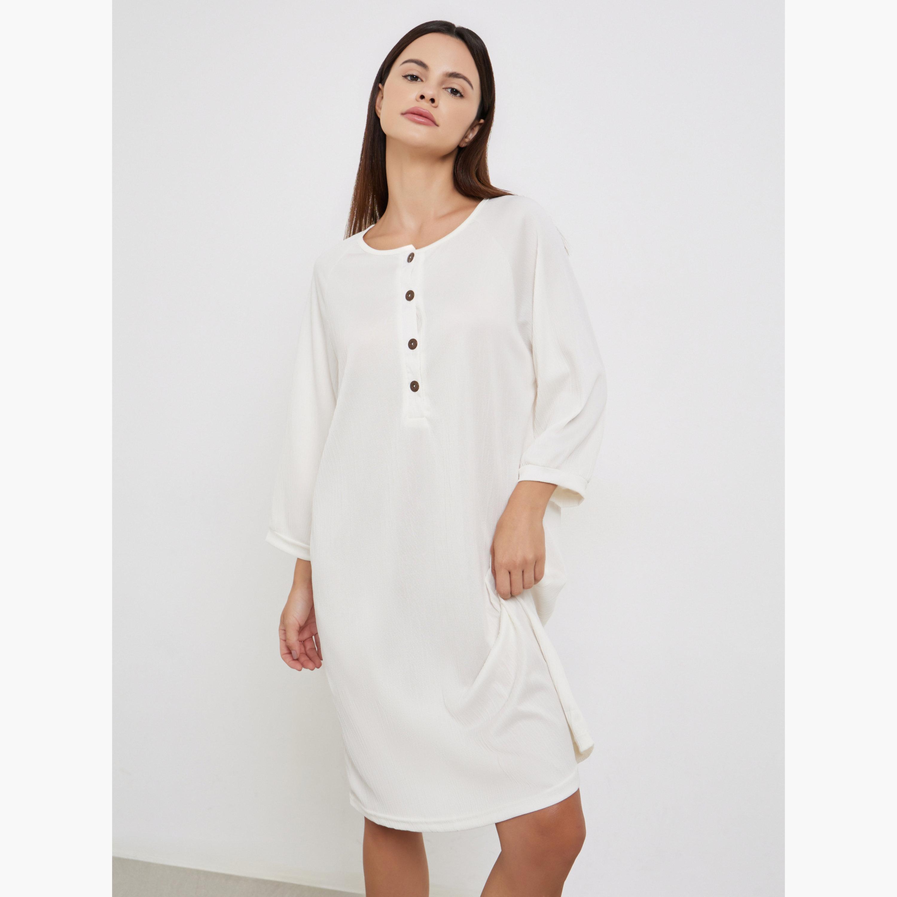 Styli Round Neck Buttoned Nightdress-women-clothing-nightwear-nighties-image-2