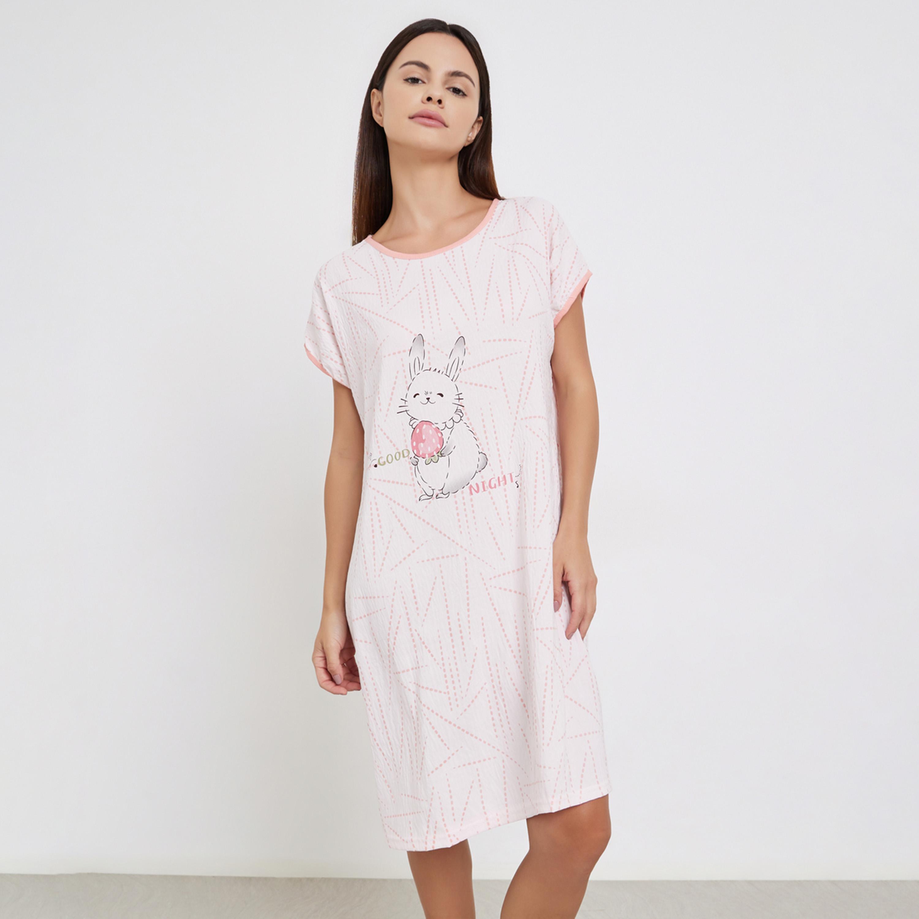 Take Two Graphic Bunny Print Nightdress-women-clothing-nightwear-nighties-image-1