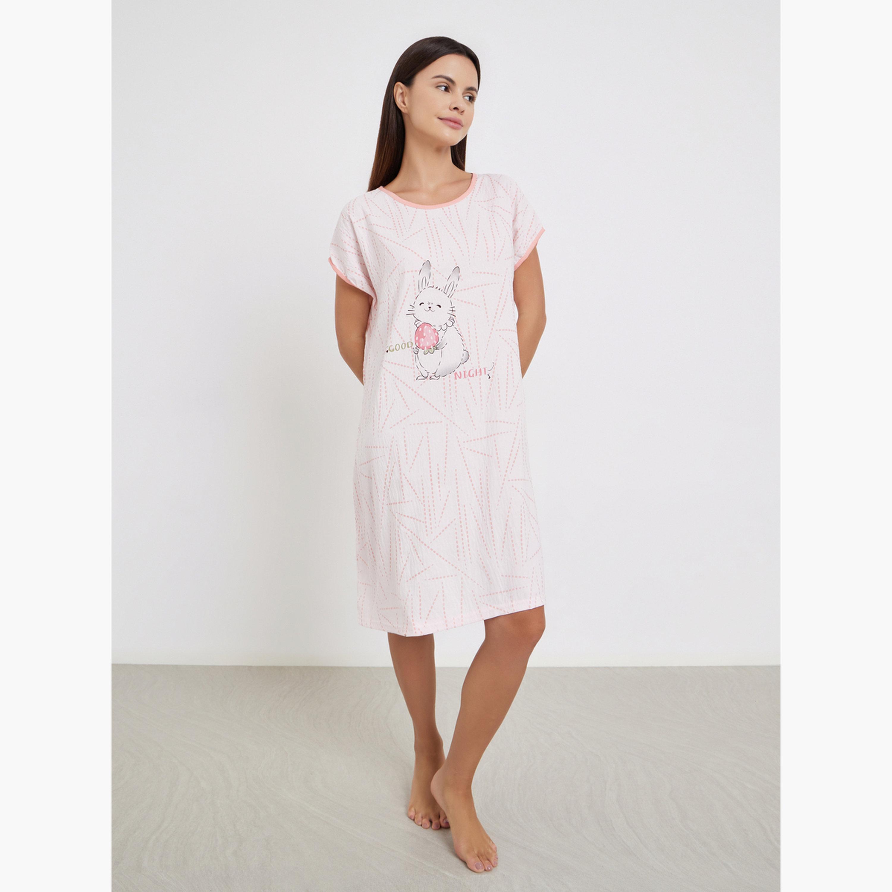Take Two Graphic Bunny Print Nightdress-women-clothing-nightwear-nighties-image-2